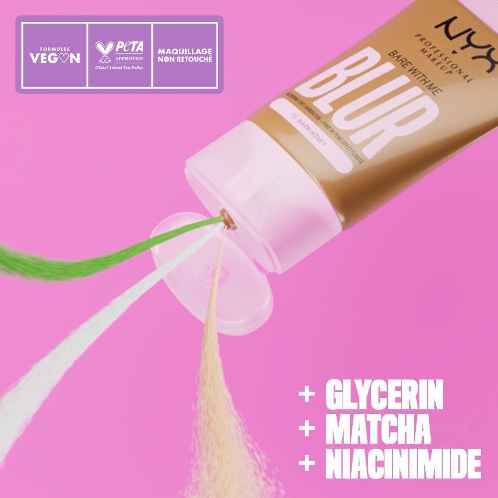 imageNYX PROFESSIONAL MAKEUP Bare With Me Blur Skin Tint Foundation Make Up with Matcha Glycerin ampamp Niacinamide  Golden04 Light Neutral