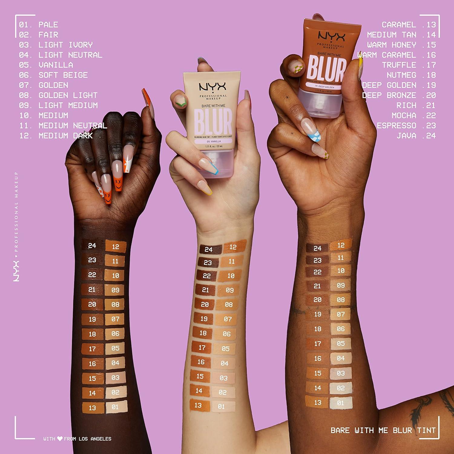 imageNYX PROFESSIONAL MAKEUP Bare With Me Blur Skin Tint Foundation Make Up with Matcha Glycerin ampamp Niacinamide  Golden06 Soft Beige