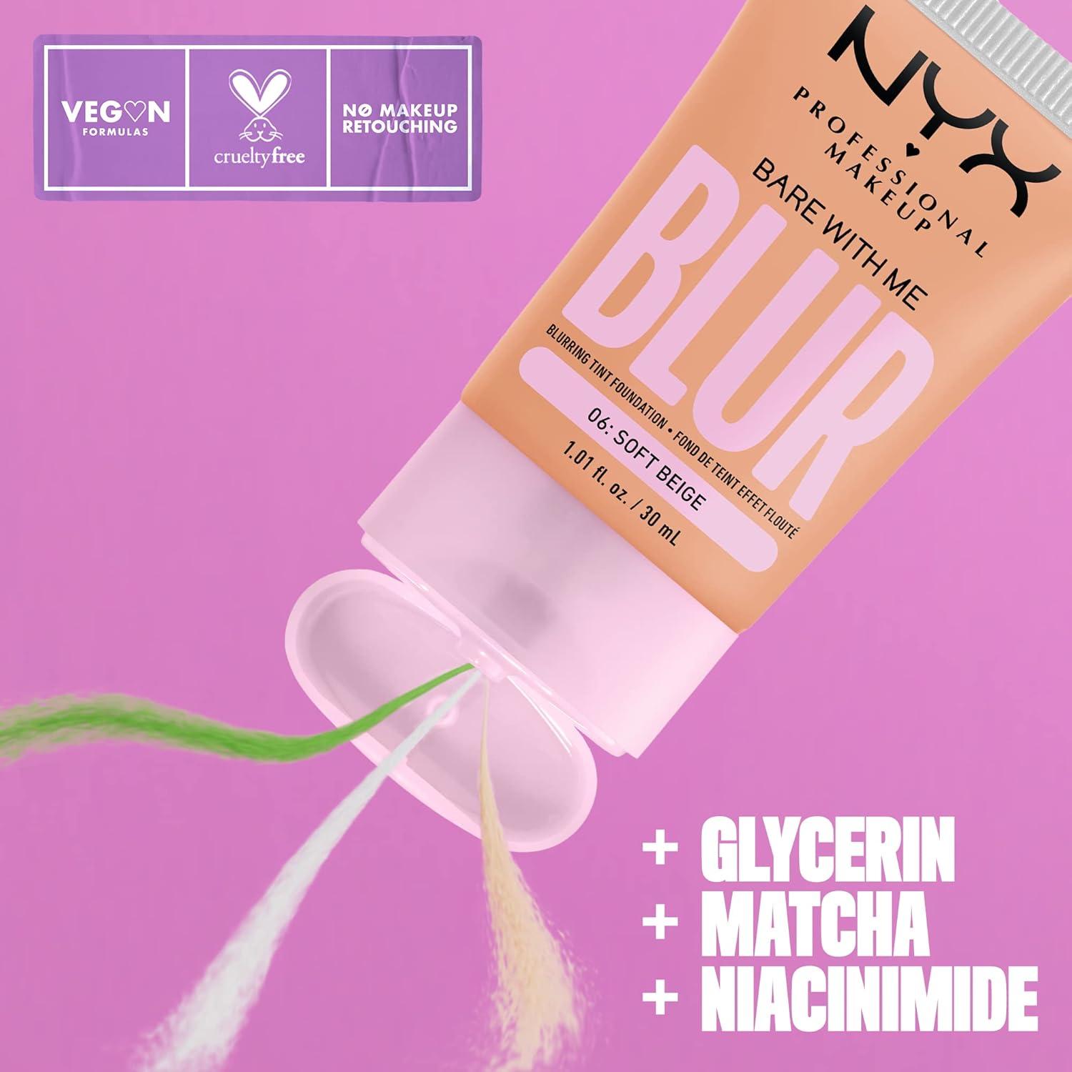 imageNYX PROFESSIONAL MAKEUP Bare With Me Blur Skin Tint Foundation Make Up with Matcha Glycerin ampamp Niacinamide  Golden06 Soft Beige