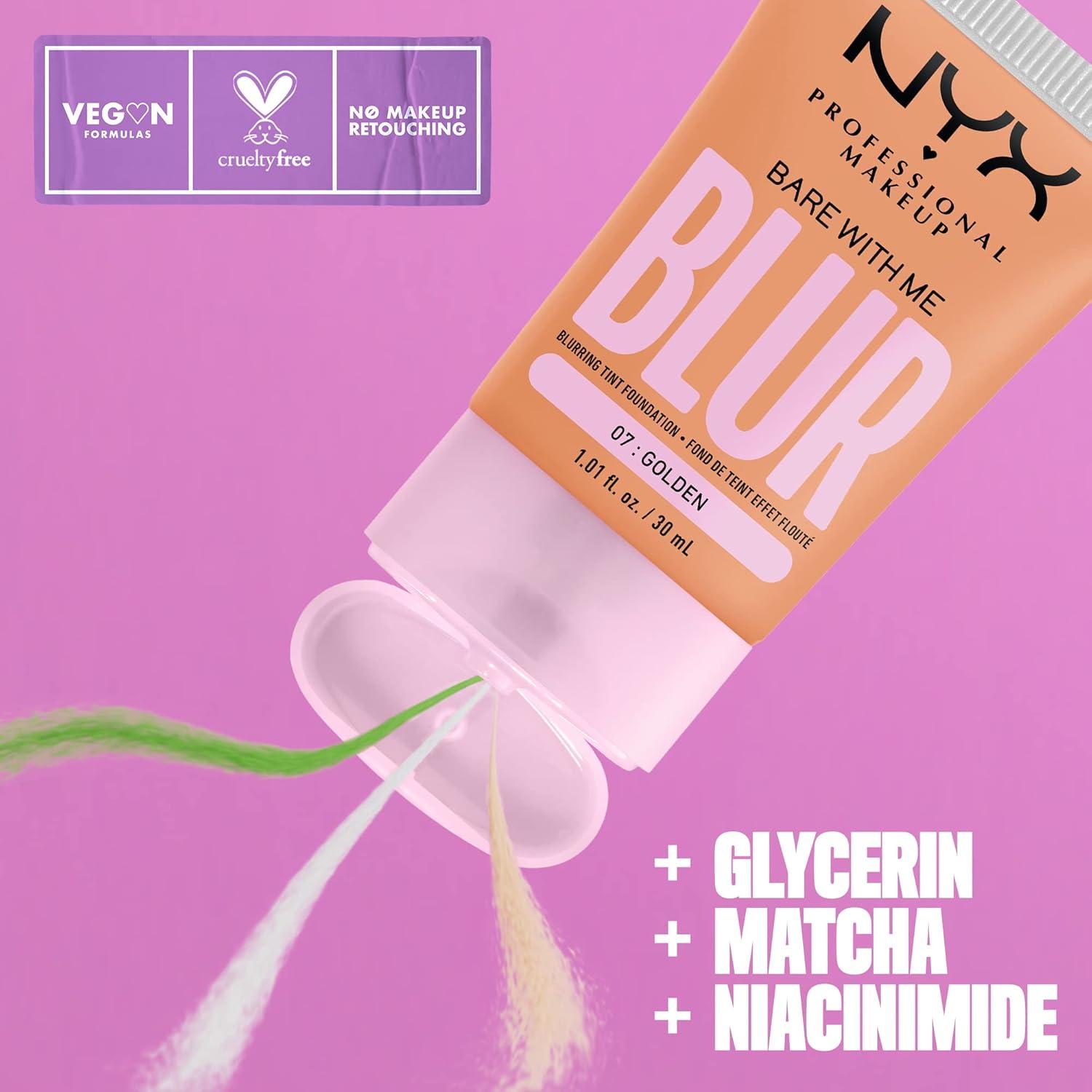 imageNYX PROFESSIONAL MAKEUP Bare With Me Blur Skin Tint Foundation Make Up with Matcha Glycerin ampamp Niacinamide  Golden07 Golden