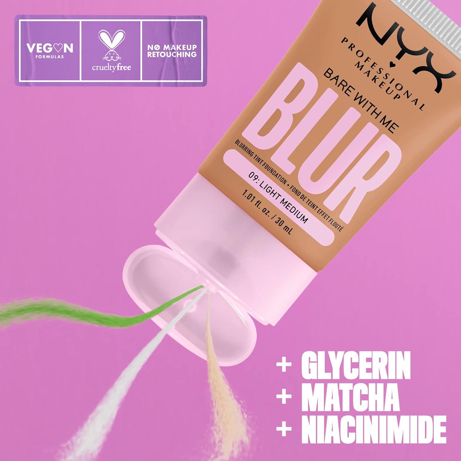 imageNYX PROFESSIONAL MAKEUP Bare With Me Blur Skin Tint Foundation Make Up with Matcha Glycerin ampamp Niacinamide  Golden09 Light Medium