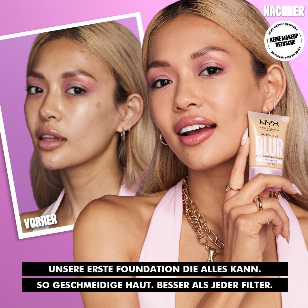 imageNYX PROFESSIONAL MAKEUP Bare With Me Blur Skin Tint Foundation Make Up with Matcha Glycerin ampamp Niacinamide  Golden20 Deep Bronze