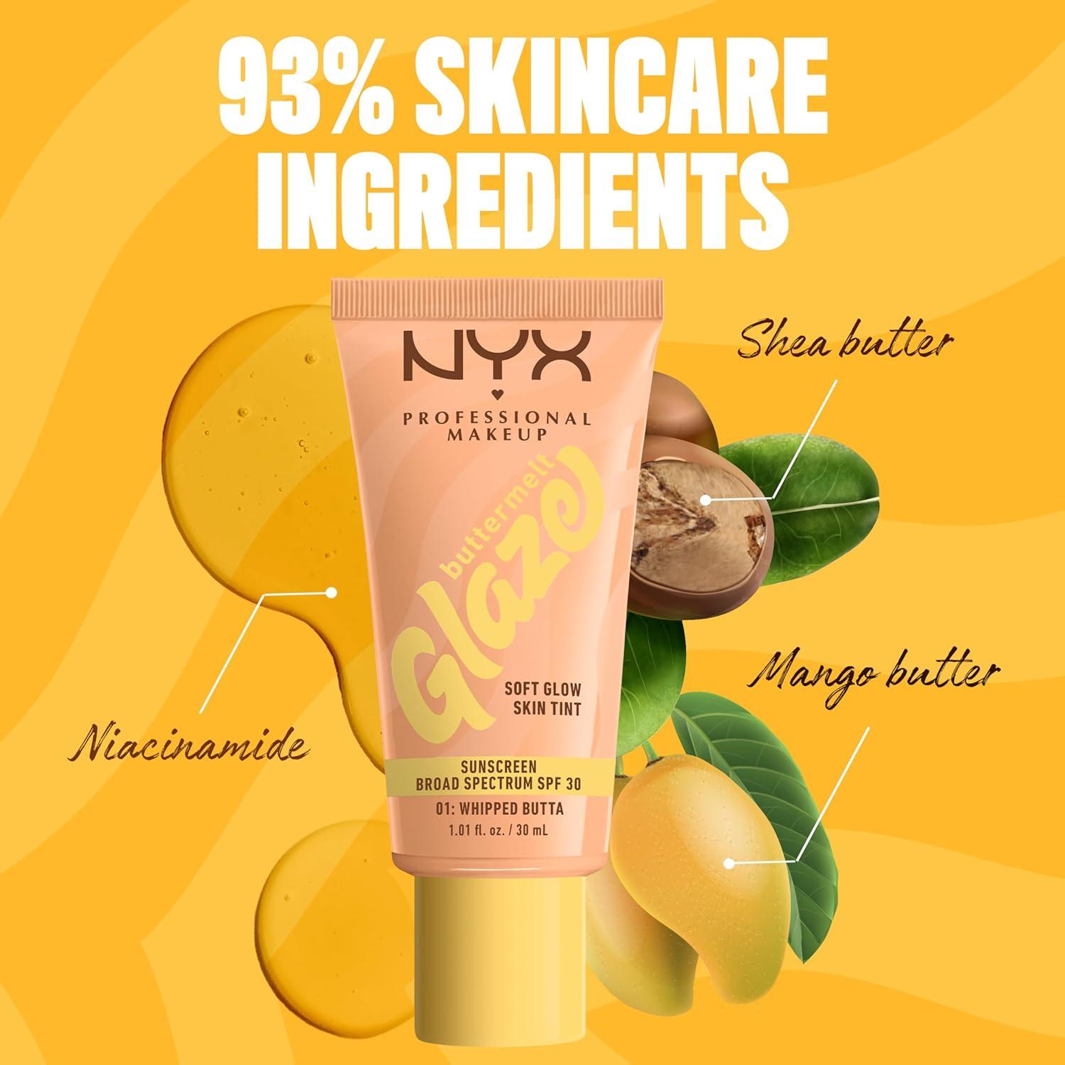 imageNYX PROFESSIONAL MAKEUP Buttermelt Glaze Soft Glow Skin Tint  SPF 30 Up To 12HR Wear 03 Cashew Butta01 Whipped Butta