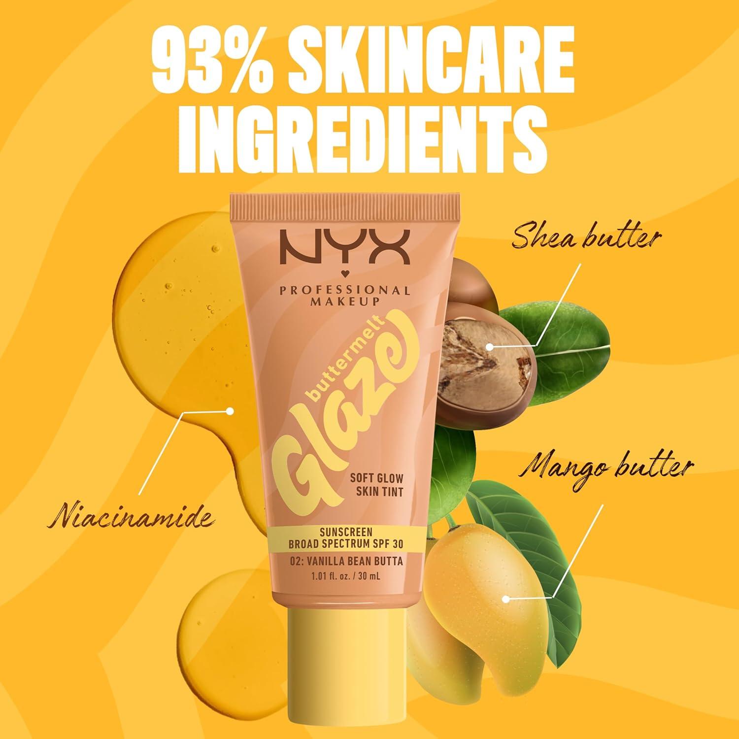 imageNYX PROFESSIONAL MAKEUP Buttermelt Glaze Soft Glow Skin Tint  SPF 30 Up To 12HR Wear 03 Cashew Butta02 Vanilla Bean Butta