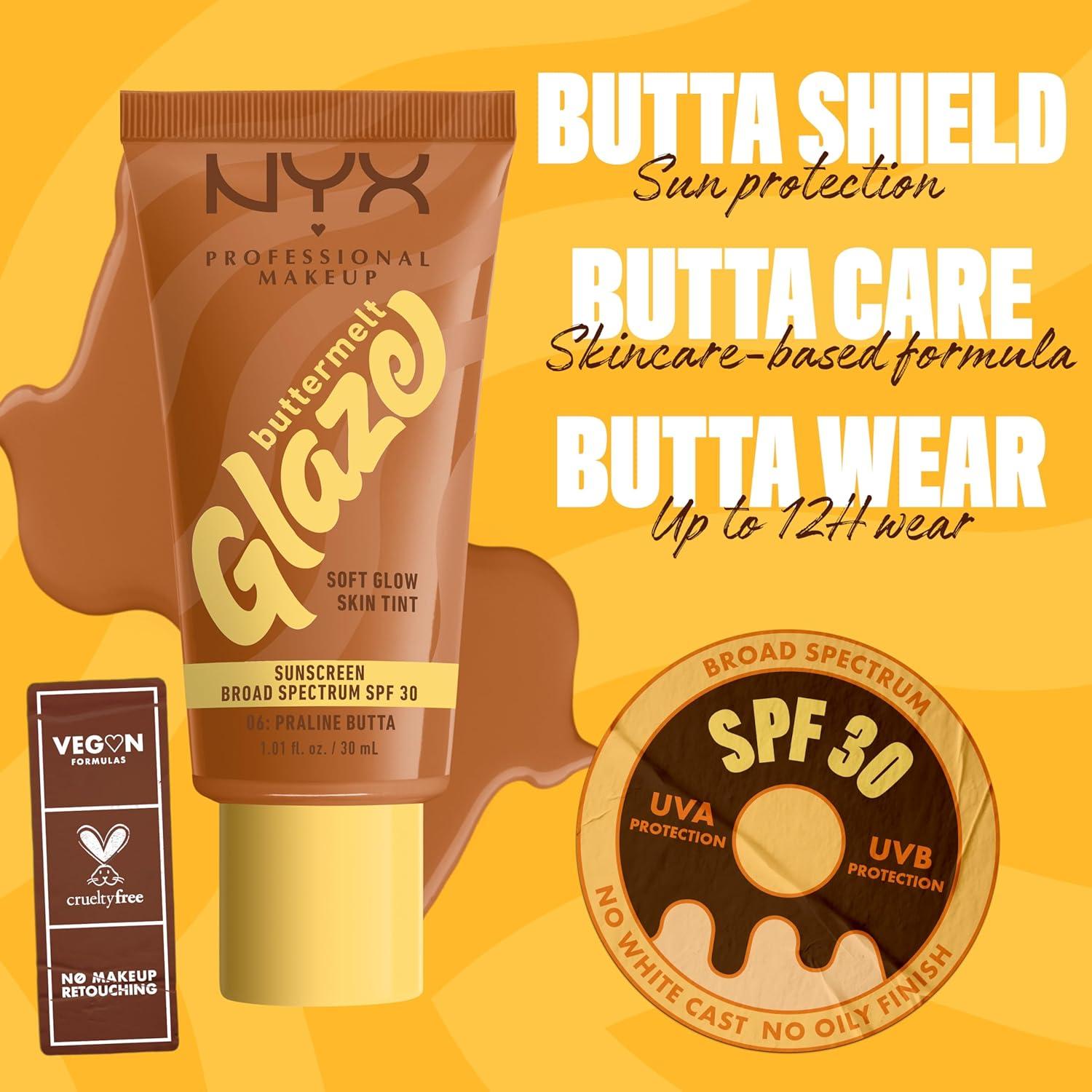 imageNYX PROFESSIONAL MAKEUP Buttermelt Glaze Soft Glow Skin Tint  SPF 30 Up To 12HR Wear 03 Cashew Butta06 Praline Butta