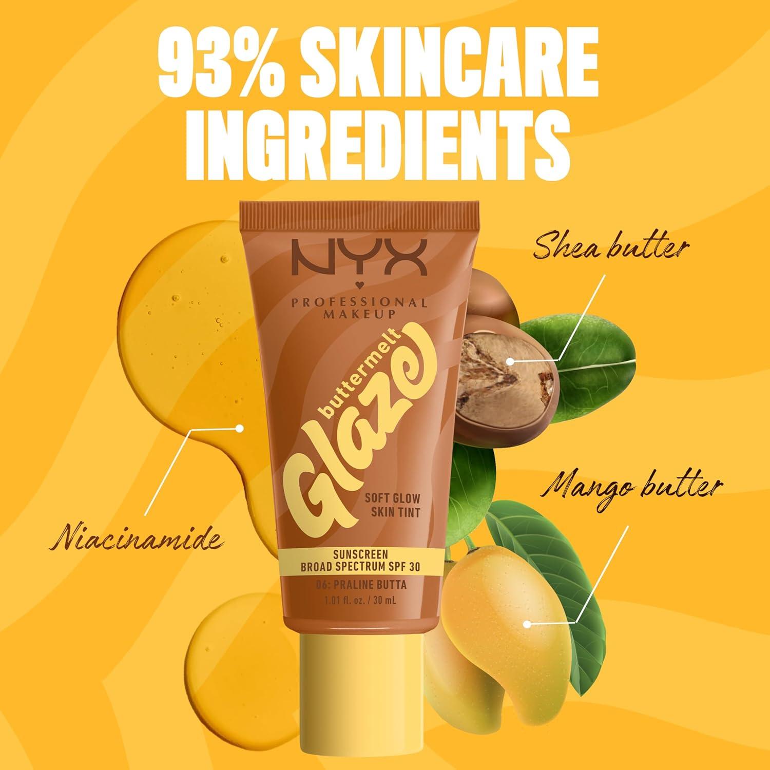 imageNYX PROFESSIONAL MAKEUP Buttermelt Glaze Soft Glow Skin Tint  SPF 30 Up To 12HR Wear 03 Cashew Butta06 Praline Butta