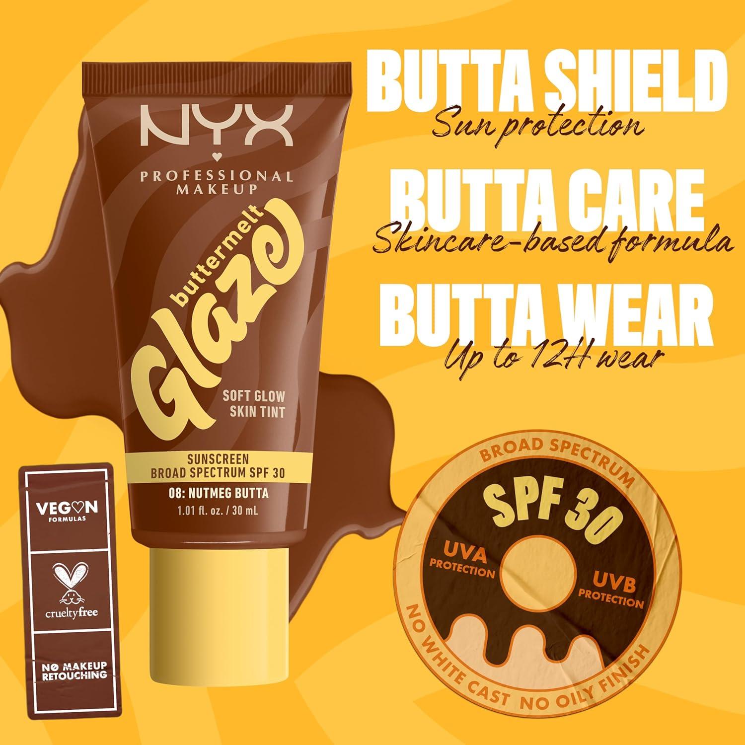 imageNYX PROFESSIONAL MAKEUP Buttermelt Glaze Soft Glow Skin Tint  SPF 30 Up To 12HR Wear 03 Cashew Butta08 Nutmeg Butta
