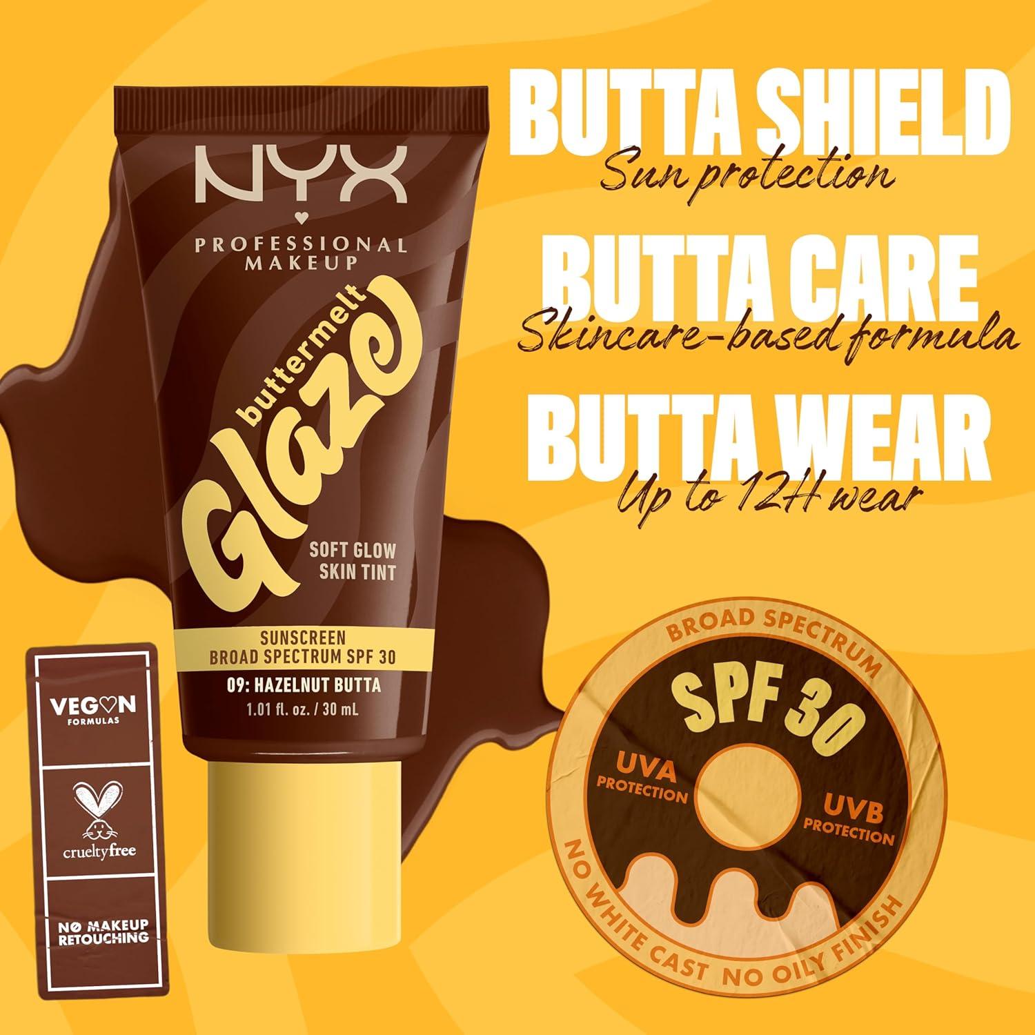 imageNYX PROFESSIONAL MAKEUP Buttermelt Glaze Soft Glow Skin Tint  SPF 30 Up To 12HR Wear 03 Cashew Butta09 Hazelnut Butta