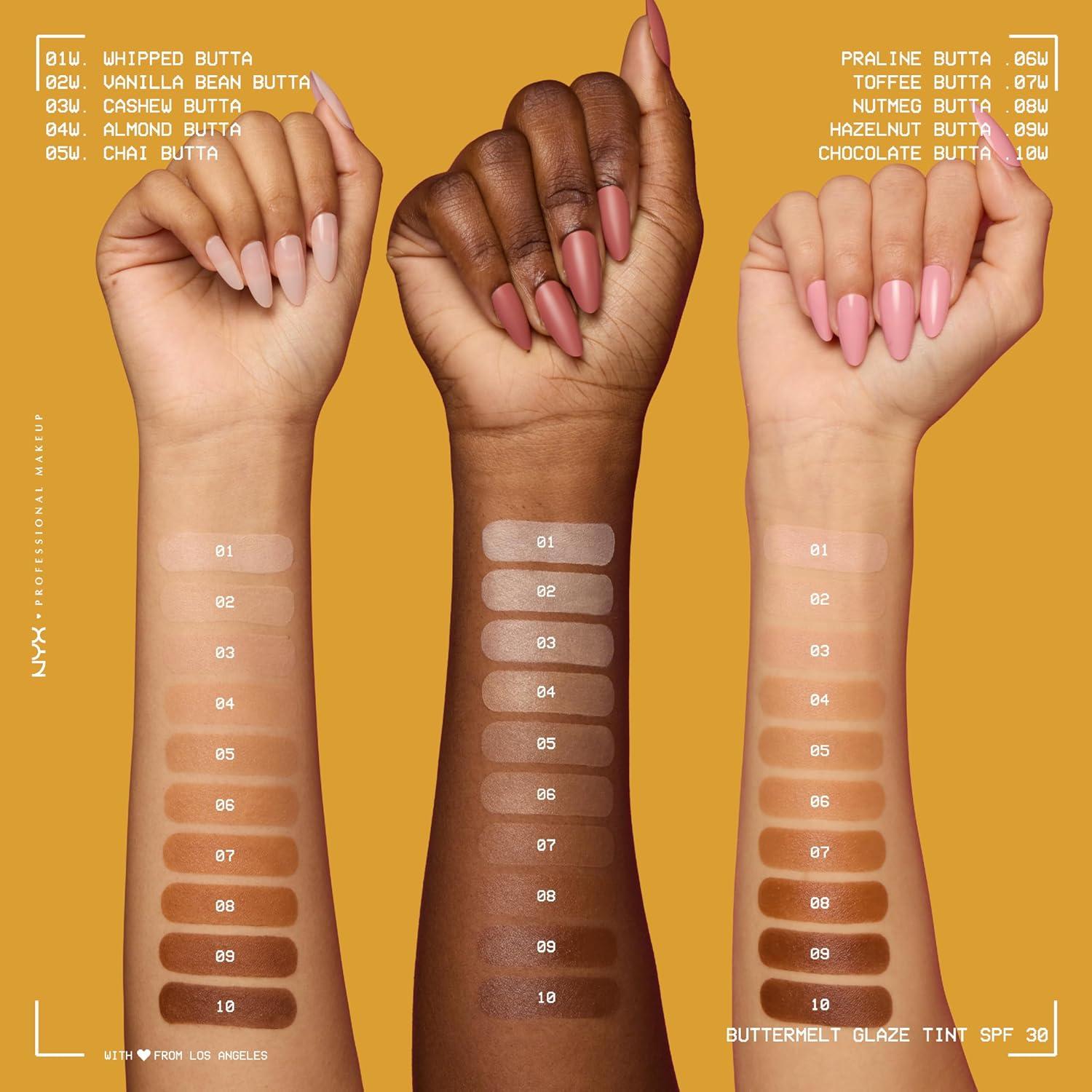 imageNYX PROFESSIONAL MAKEUP Buttermelt Glaze Soft Glow Skin Tint  SPF 30 Up To 12HR Wear 03 Cashew Butta10 Chocolate Butta