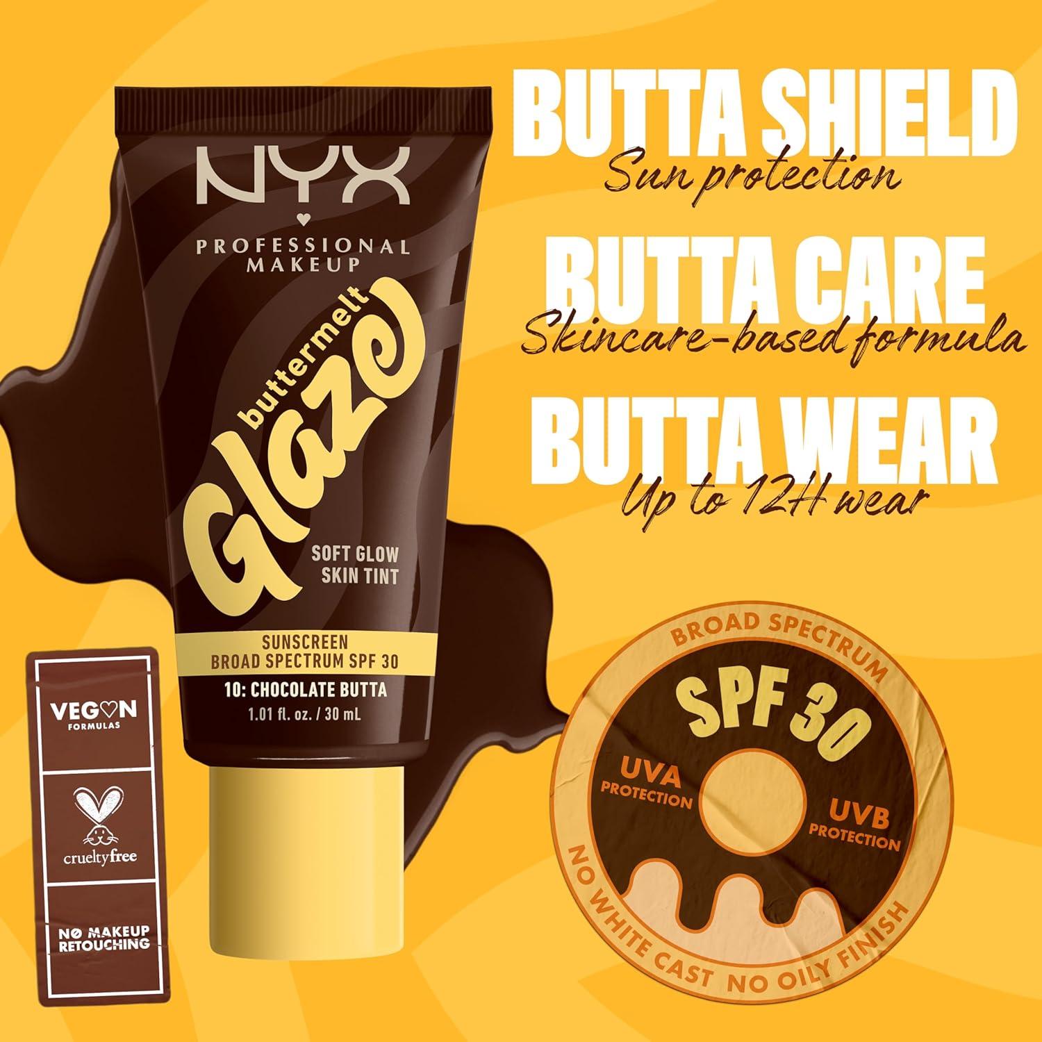 imageNYX PROFESSIONAL MAKEUP Buttermelt Glaze Soft Glow Skin Tint  SPF 30 Up To 12HR Wear 03 Cashew Butta10 Chocolate Butta