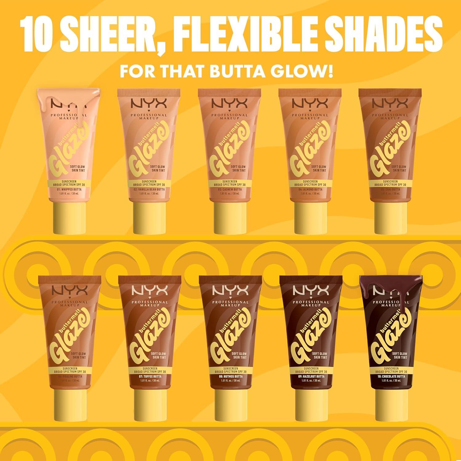 imageNYX PROFESSIONAL MAKEUP Buttermelt Glaze Soft Glow Skin Tint  SPF 30 Up To 12HR Wear 03 Cashew Butta10 Chocolate Butta