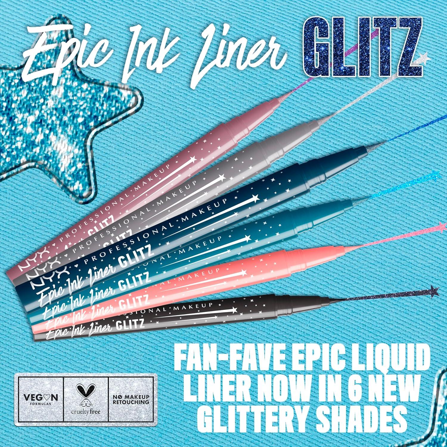 imageNYX PROFESSIONAL MAKEUP Epic Ink Glitz Liner Waterproof Metallic Liquid Eyeliner with Vegan Formula  Graphite Glitz Shimmer Graphite Black01 Tapered Twinkle