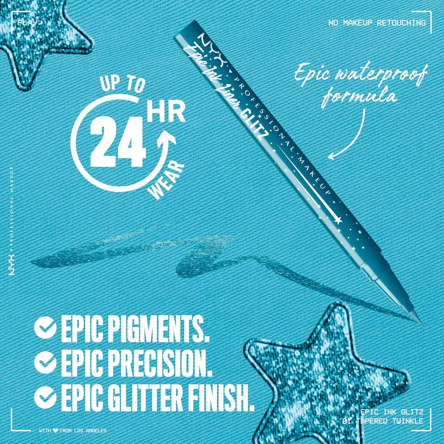imageNYX PROFESSIONAL MAKEUP Epic Ink Glitz Liner Waterproof Metallic Liquid Eyeliner with Vegan Formula  Graphite Glitz Shimmer Graphite Black01 Tapered Twinkle