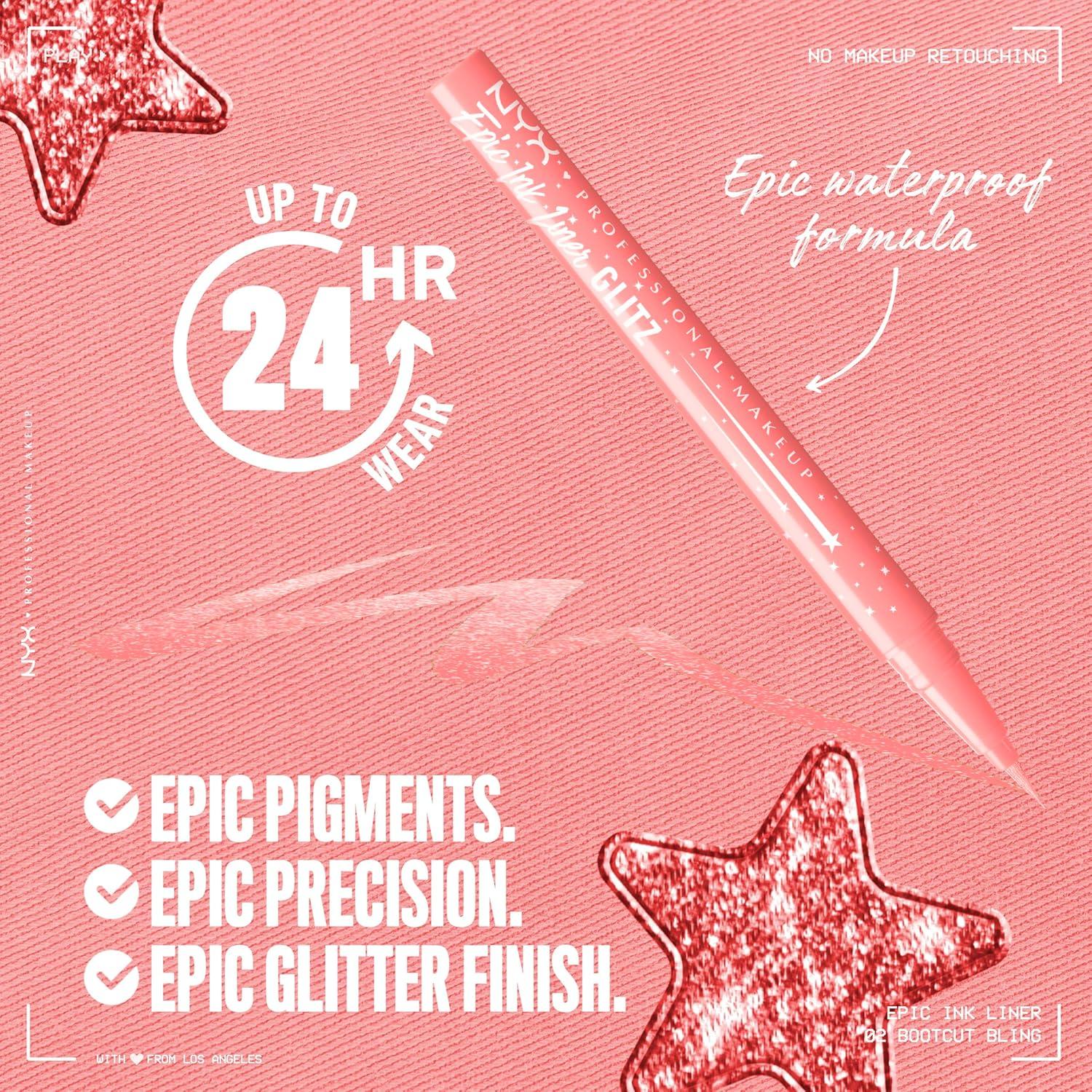 imageNYX PROFESSIONAL MAKEUP Epic Ink Glitz Liner Waterproof Metallic Liquid Eyeliner with Vegan Formula  Graphite Glitz Shimmer Graphite Black02 Bootcut Bling