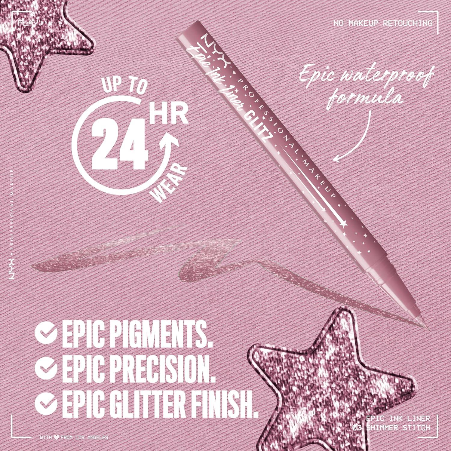 imageNYX PROFESSIONAL MAKEUP Epic Ink Glitz Liner Waterproof Metallic Liquid Eyeliner with Vegan Formula  Graphite Glitz Shimmer Graphite Black03 Shimmer Stitch