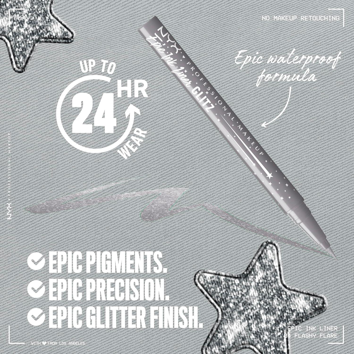 imageNYX PROFESSIONAL MAKEUP Epic Ink Glitz Liner Waterproof Metallic Liquid Eyeliner with Vegan Formula  Graphite Glitz Shimmer Graphite Black04 Flashy Flare