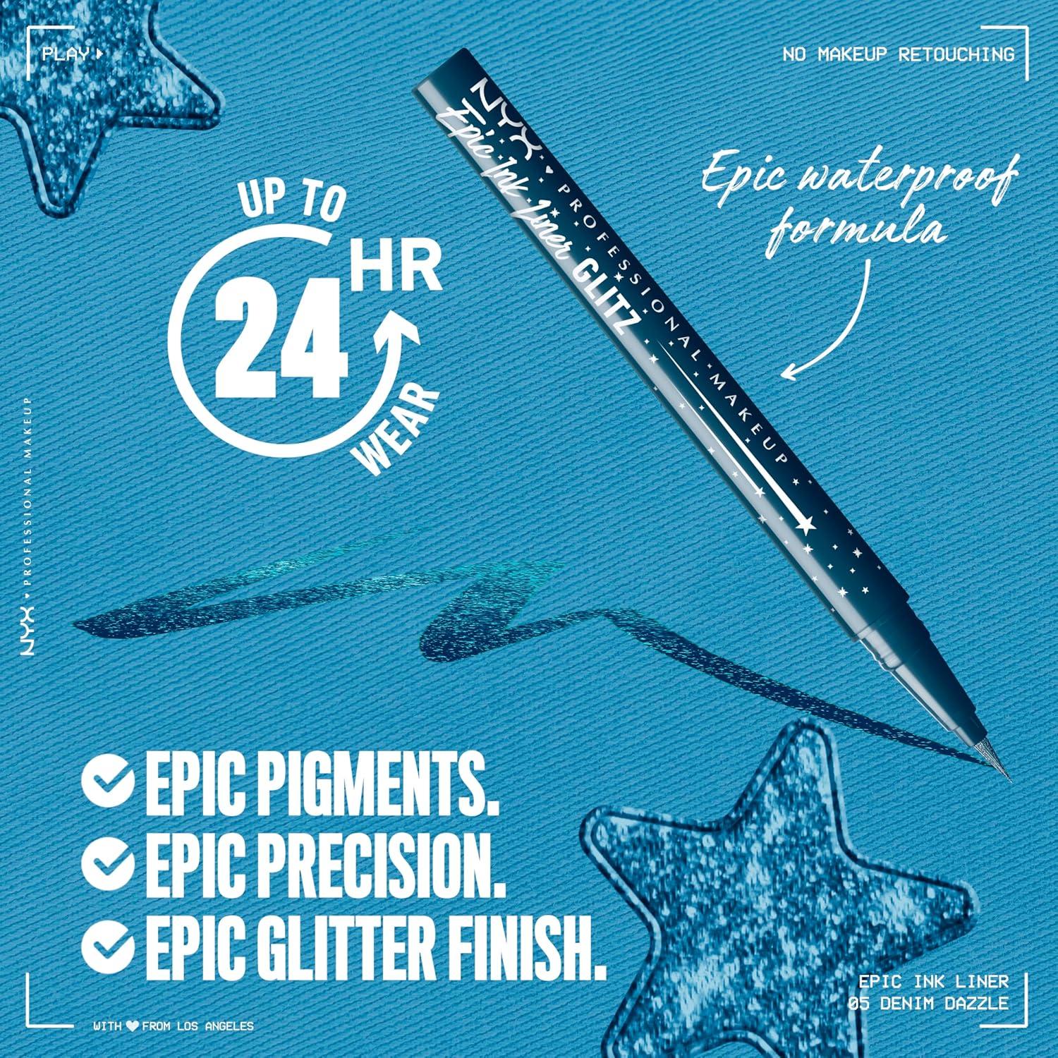 imageNYX PROFESSIONAL MAKEUP Epic Ink Glitz Liner Waterproof Metallic Liquid Eyeliner with Vegan Formula  Graphite Glitz Shimmer Graphite Black05 Denim Dazzle