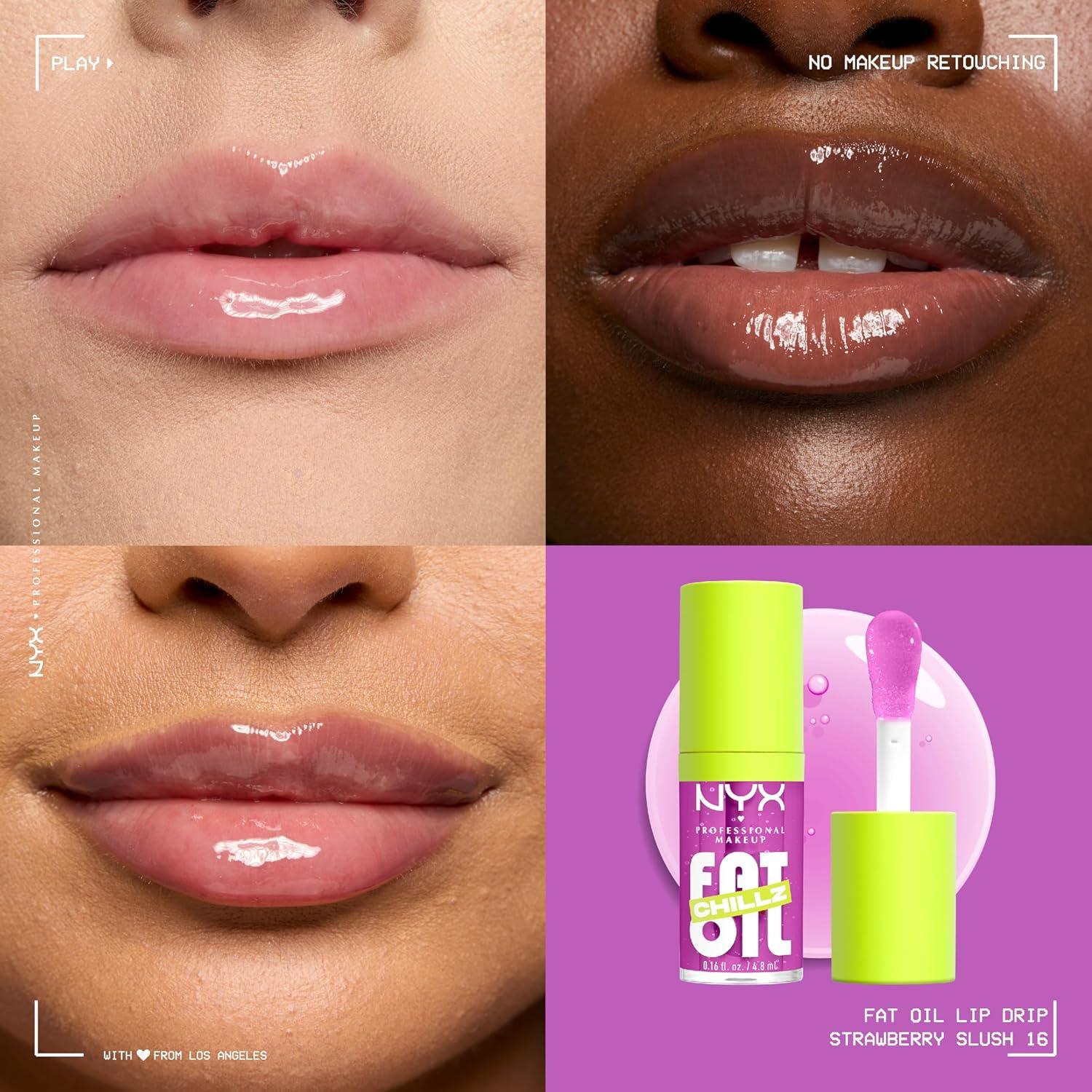 imageNYX PROFESSIONAL MAKEUP Fat Oil Chillz Moisturizing Shiny and Vegan Tinted Lip Gloss  Strawberry Slush Sheer Pinkish Purple16 Strawberry Slush