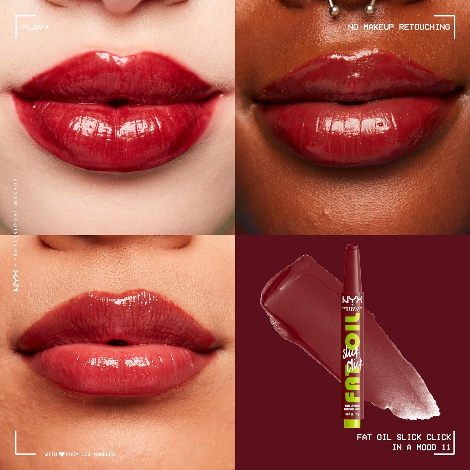 imageNYX PROFESSIONAL MAKEUP Fat Oil Slick Click Lightweight Buildable Pigmented Vegan Lip Balm  No Filter Needed11 IN A MOOD