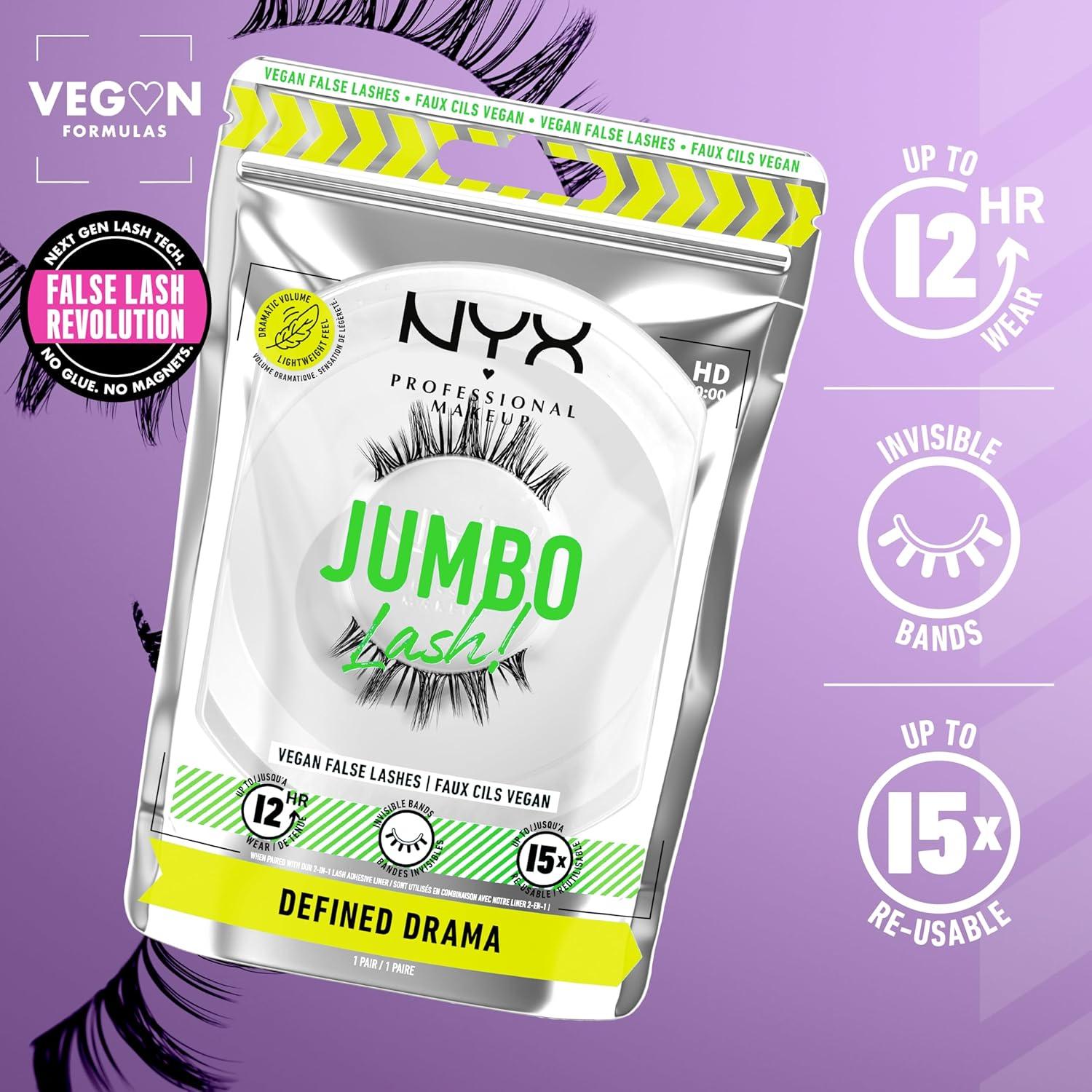imageNYX PROFESSIONAL MAKEUP Jumbo Lash Vegan False Eyelashes Up to 12HR Wear Reusable Fake Lashes  Defined Drama