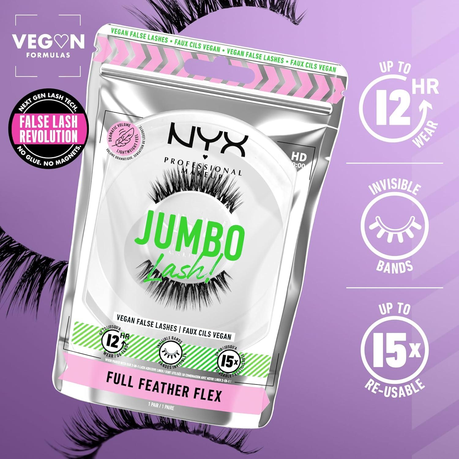 imageNYX PROFESSIONAL MAKEUP Jumbo Lash Vegan False Eyelashes Up to 12HR Wear Reusable Fake Lashes  Full Feather Flex