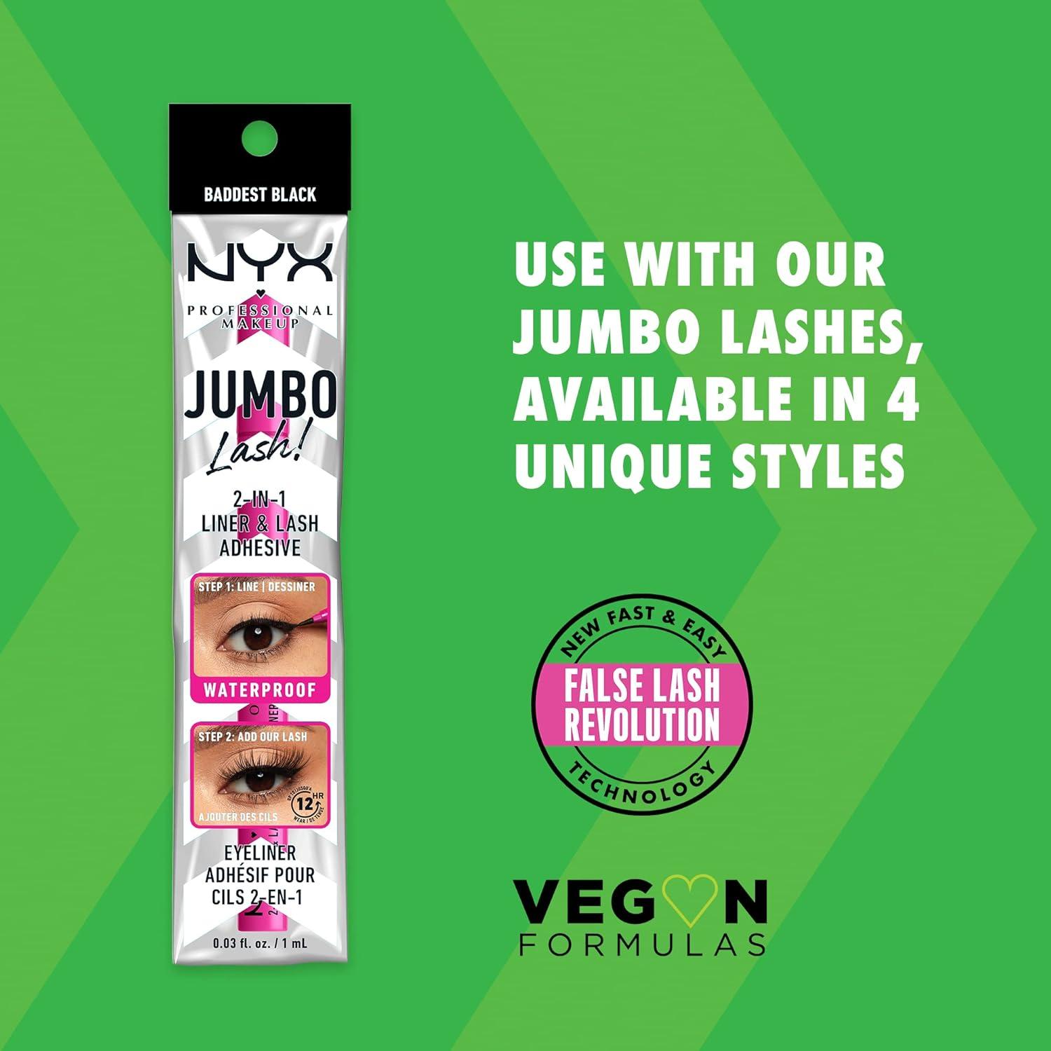 imageNYX PROFESSIONAL MAKEUP Jumbo Lash Vegan False Eyelashes Up to 12HR Wear Reusable Fake Lashes  Wispy FlutterBaddest Black