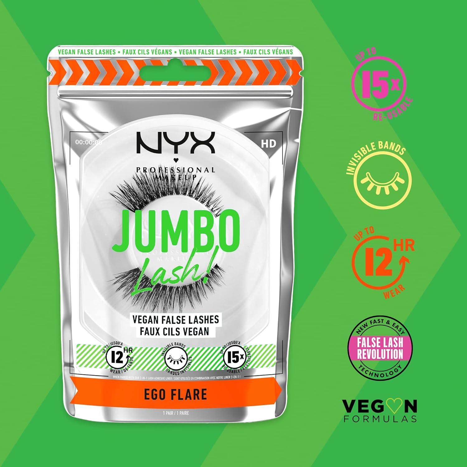 imageNYX PROFESSIONAL MAKEUP Jumbo Lash Vegan False Eyelashes Up to 12HR Wear Reusable Fake Lashes  Wispy FlutterEgo Flare
