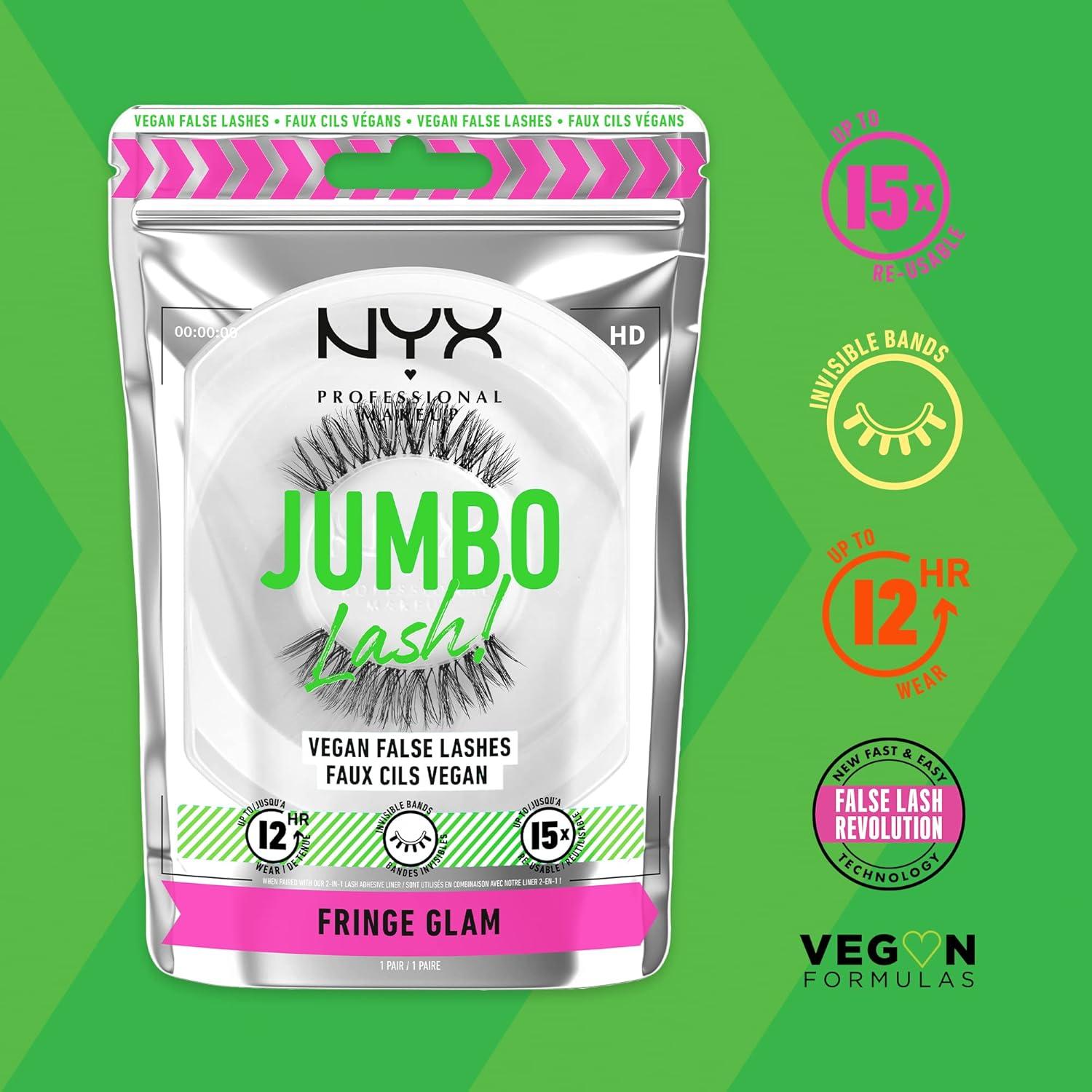 imageNYX PROFESSIONAL MAKEUP Jumbo Lash Vegan False Eyelashes Up to 12HR Wear Reusable Fake Lashes  Wispy FlutterFringe Glam