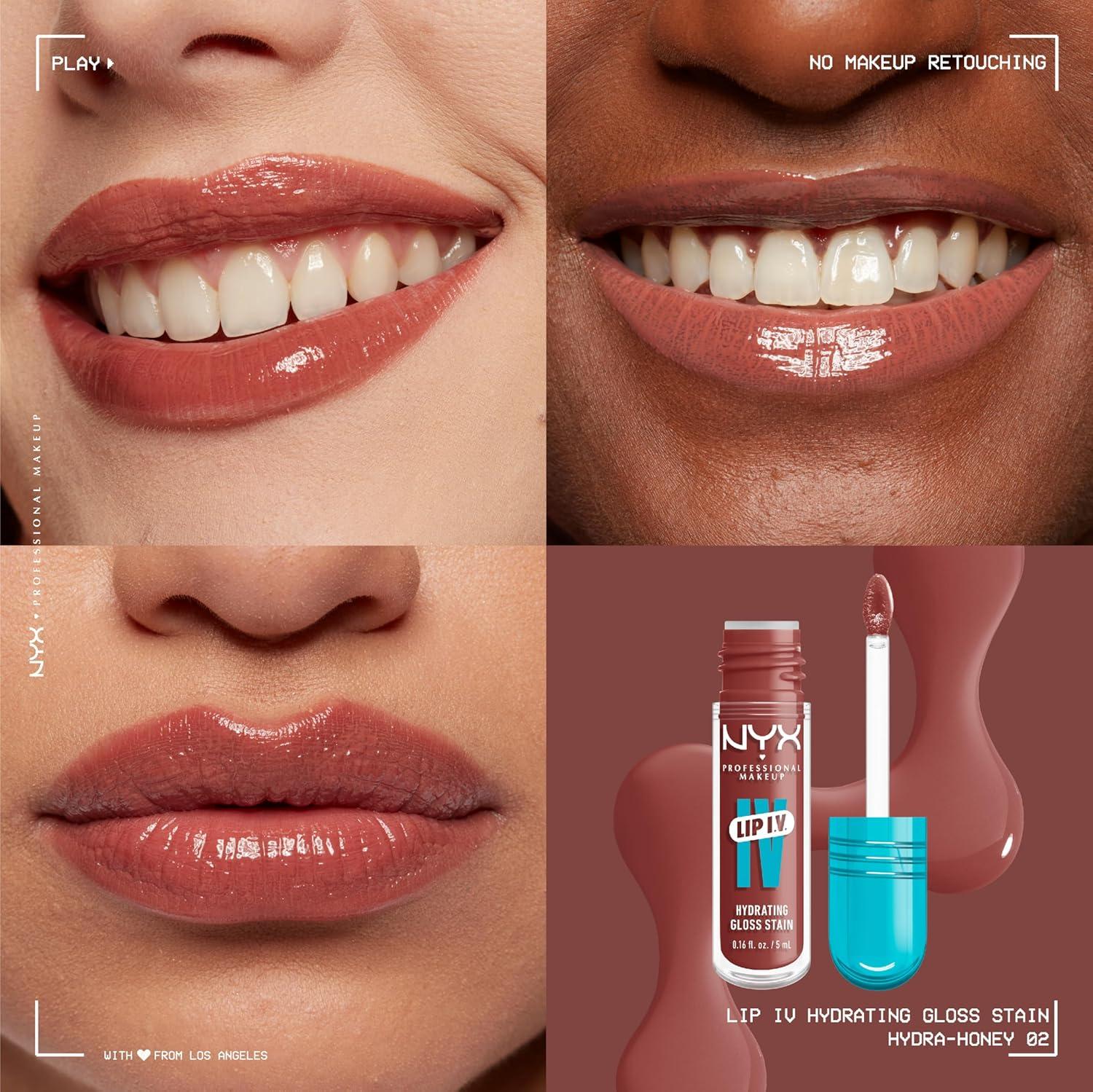 imageNYX PROFESSIONAL MAKEUP Lip IV Hydrating Glossy Lip Stain with 12HR Hydration  Bubblegum Burst Pink02 Hydra Honey