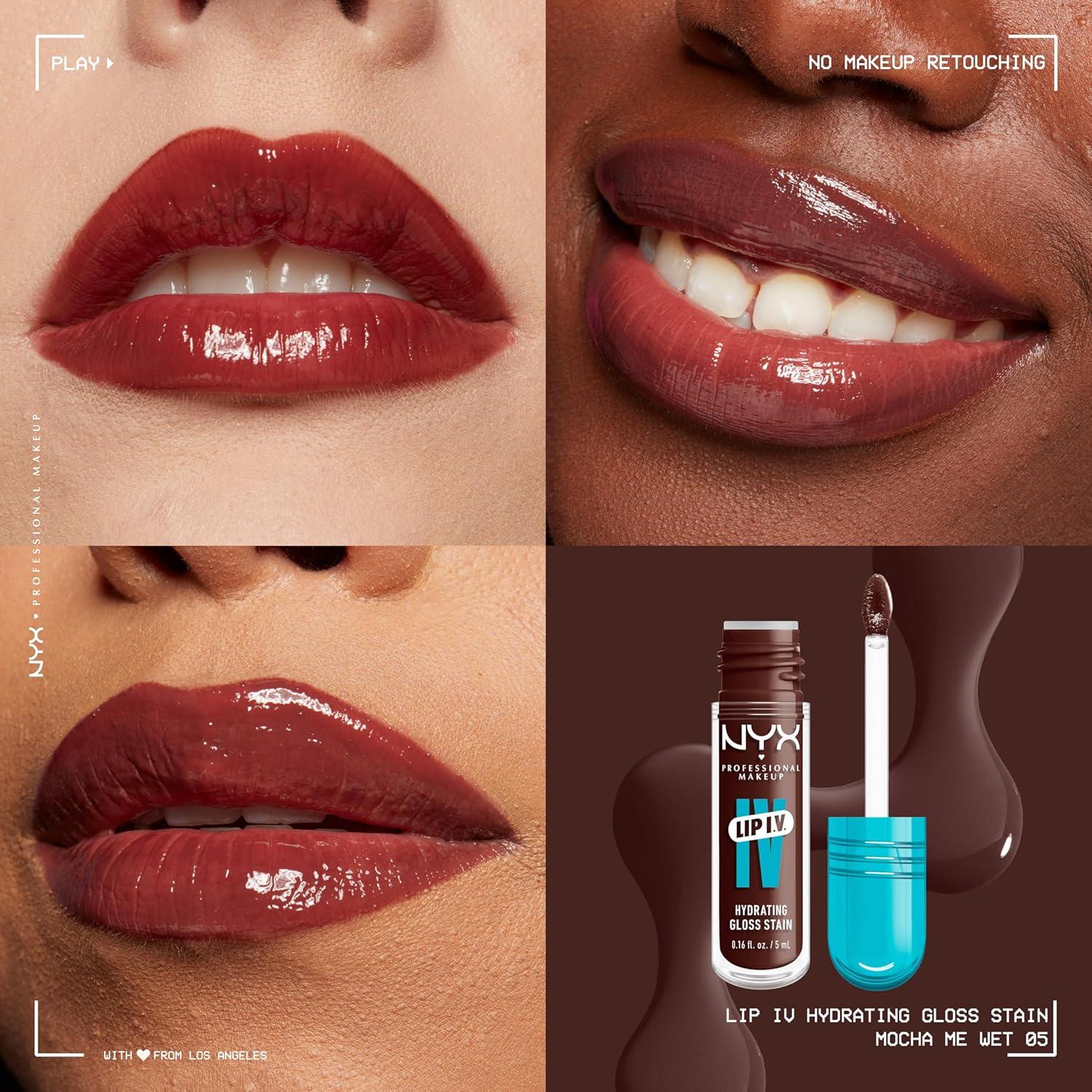 imageNYX PROFESSIONAL MAKEUP Lip IV Hydrating Glossy Lip Stain with 12HR Hydration  Bubblegum Burst Pink05 Mocha Me Wet