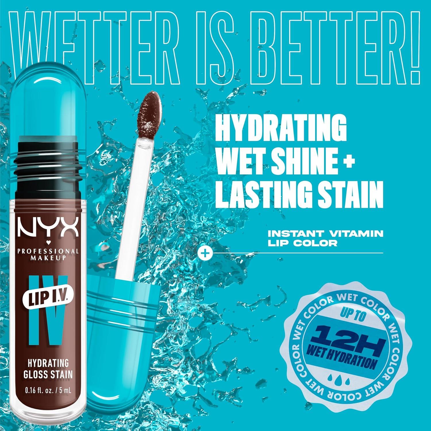 imageNYX PROFESSIONAL MAKEUP Lip IV Hydrating Glossy Lip Stain with 12HR Hydration  Bubblegum Burst Pink06 Espresso Soak