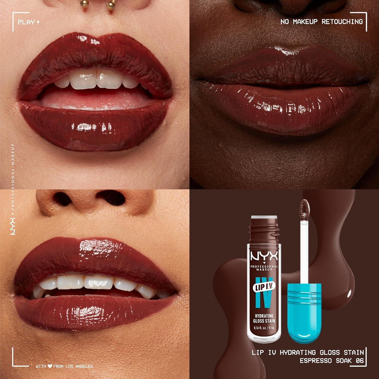 imageNYX PROFESSIONAL MAKEUP Lip IV Hydrating Glossy Lip Stain with 12HR Hydration  Bubblegum Burst Pink06 Espresso Soak