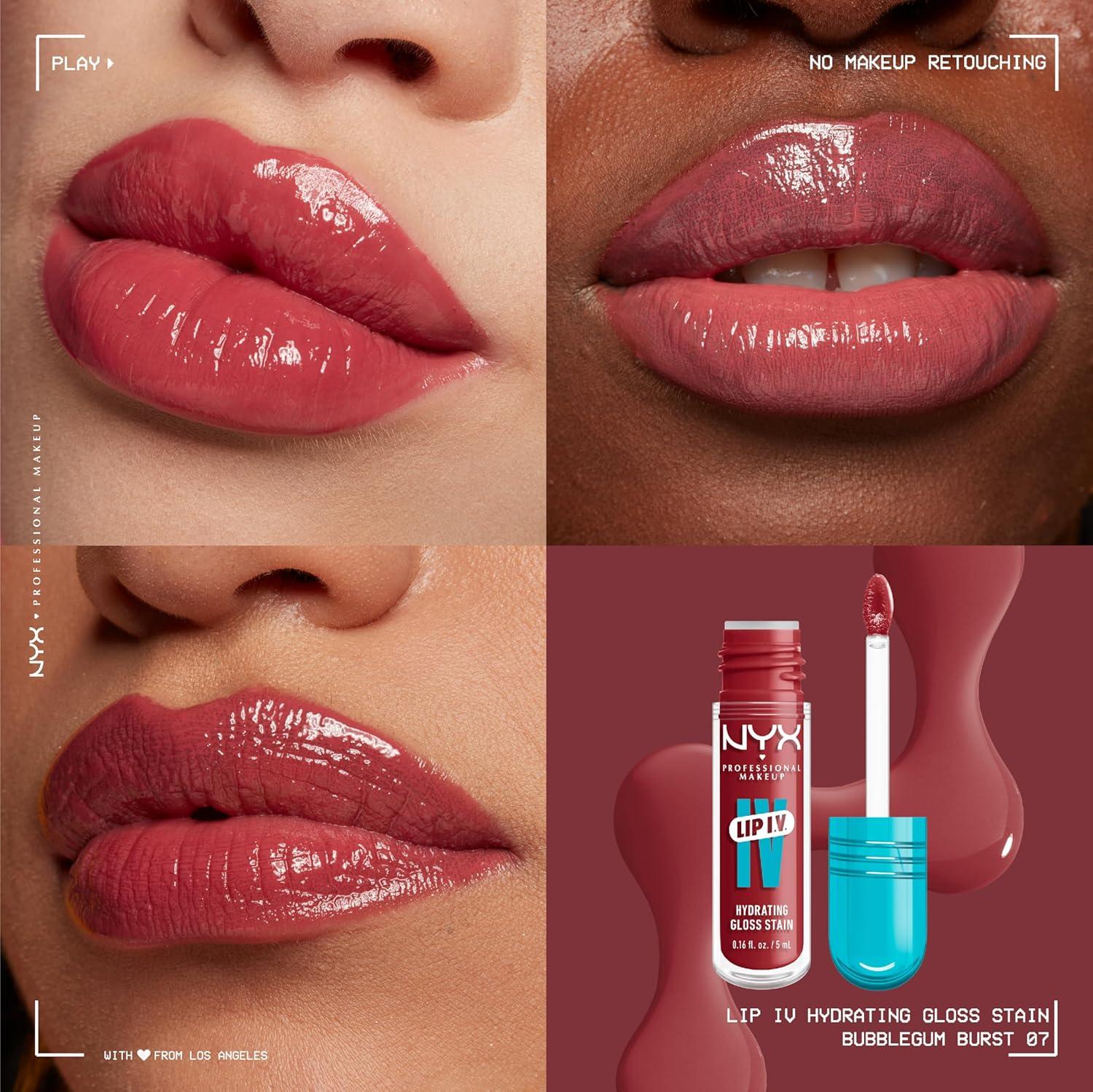 imageNYX PROFESSIONAL MAKEUP Lip IV Hydrating Glossy Lip Stain with 12HR Hydration  Bubblegum Burst Pink07 Bubblegum Burst