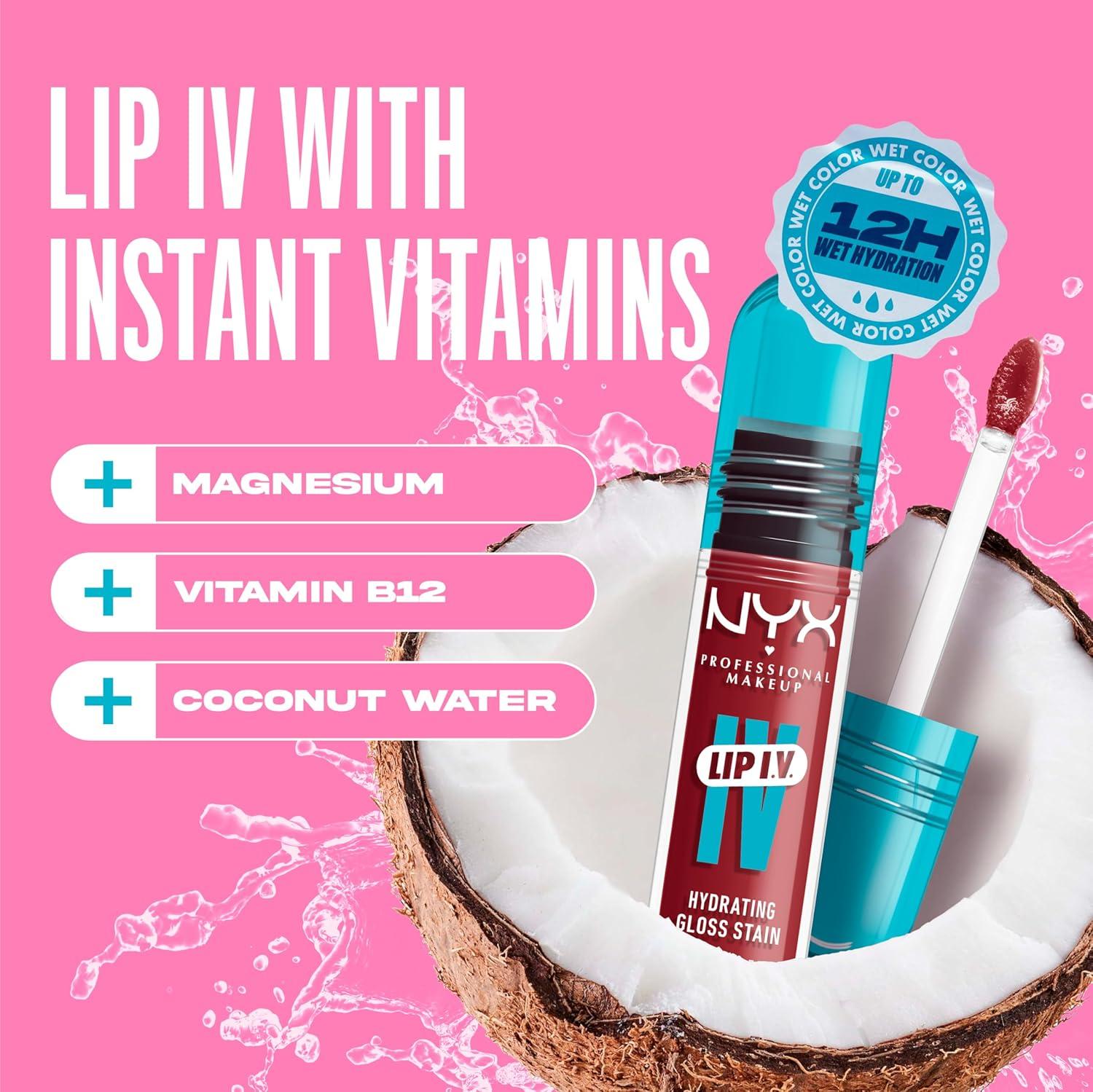 imageNYX PROFESSIONAL MAKEUP Lip IV Hydrating Glossy Lip Stain with 12HR Hydration  Bubblegum Burst Pink07 Bubblegum Burst