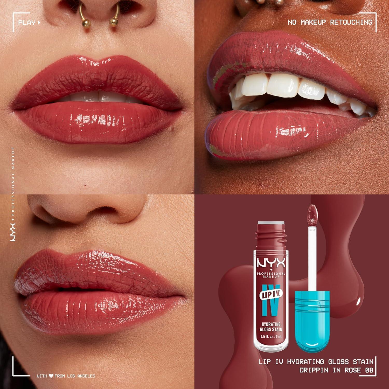 imageNYX PROFESSIONAL MAKEUP Lip IV Hydrating Glossy Lip Stain with 12HR Hydration  Bubblegum Burst Pink08 Drippin In Rose