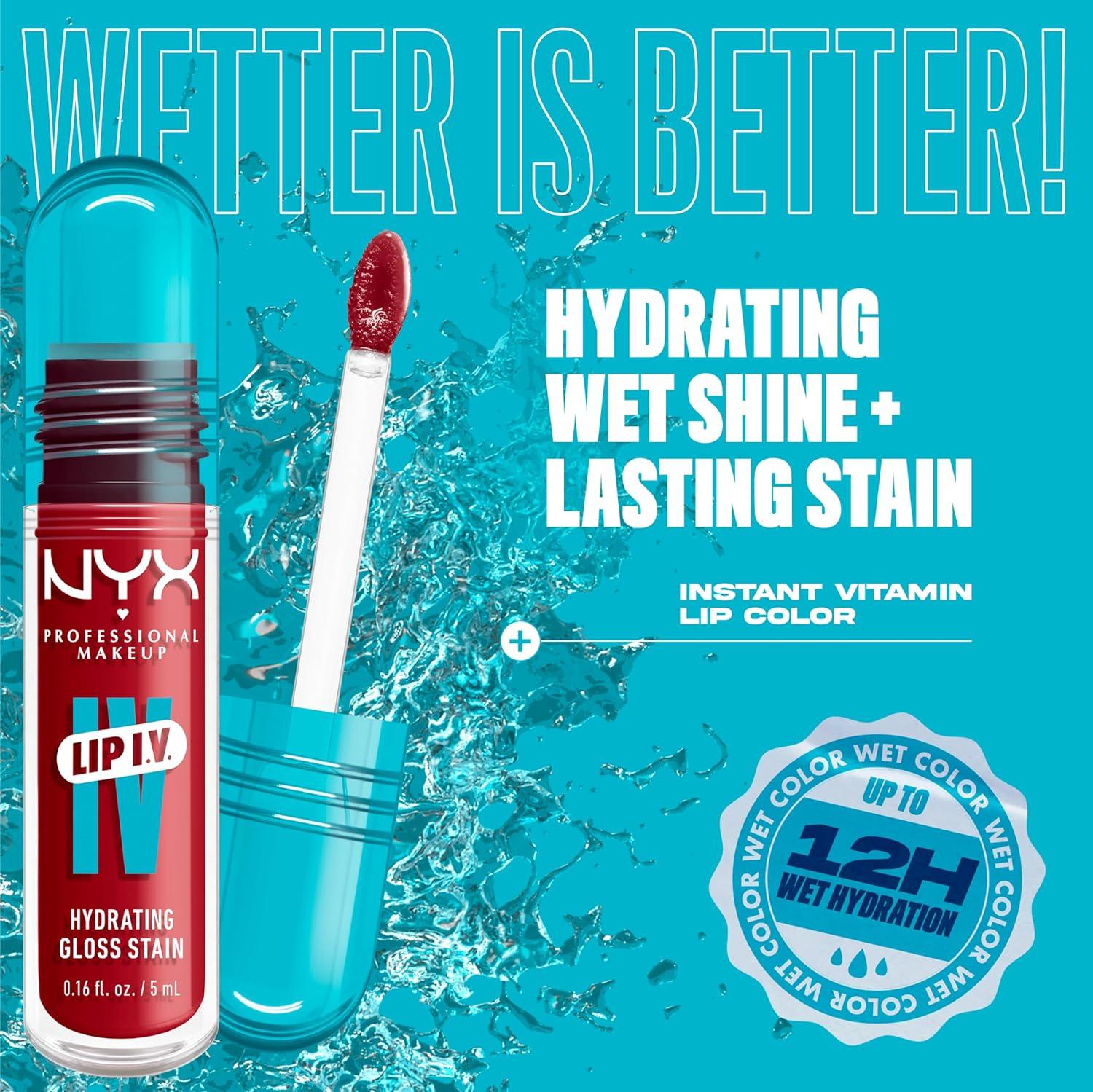 imageNYX PROFESSIONAL MAKEUP Lip IV Hydrating Glossy Lip Stain with 12HR Hydration  Bubblegum Burst Pink10 Berry Thirsty