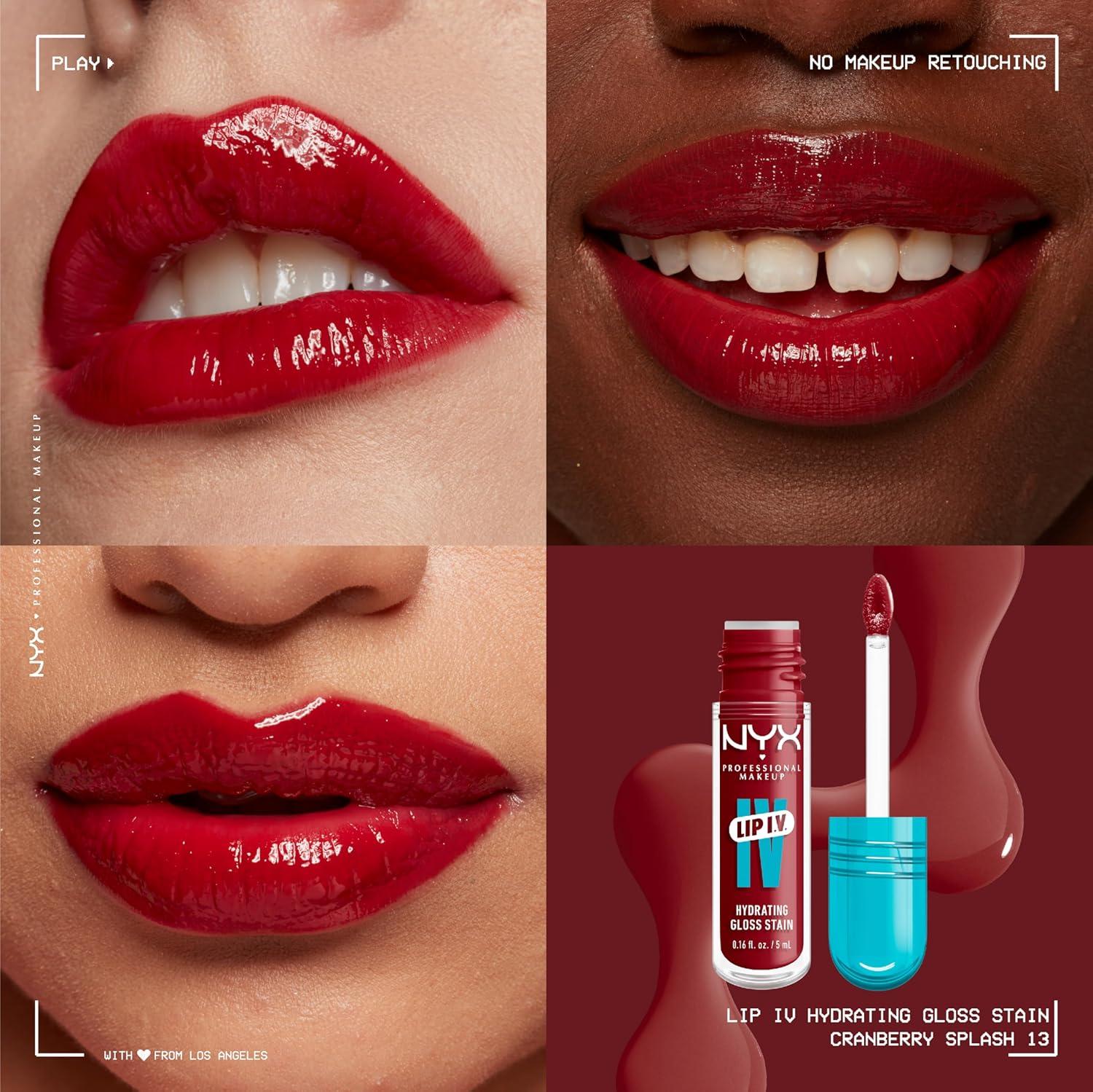 imageNYX PROFESSIONAL MAKEUP Lip IV Hydrating Glossy Lip Stain with 12HR Hydration  Bubblegum Burst Pink13 Cranberry Splash