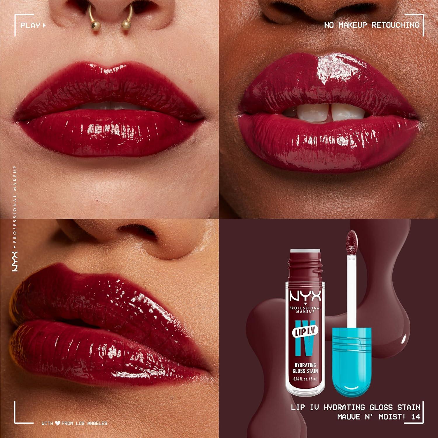 imageNYX PROFESSIONAL MAKEUP Lip IV Hydrating Glossy Lip Stain with 12HR Hydration  Bubblegum Burst Pink14 Mauve N Moist