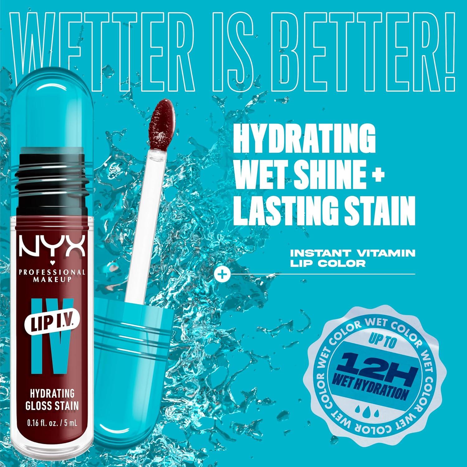 imageNYX PROFESSIONAL MAKEUP Lip IV Hydrating Glossy Lip Stain with 12HR Hydration  Bubblegum Burst Pink15 Water Bout Wine