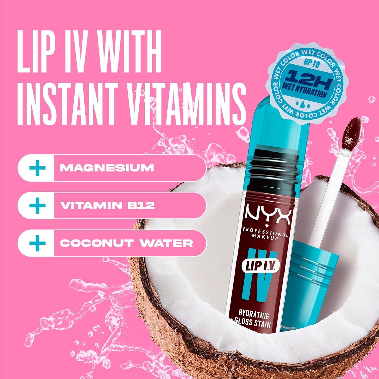 imageNYX PROFESSIONAL MAKEUP Lip IV Hydrating Glossy Lip Stain with 12HR Hydration  Bubblegum Burst Pink15 Water Bout Wine