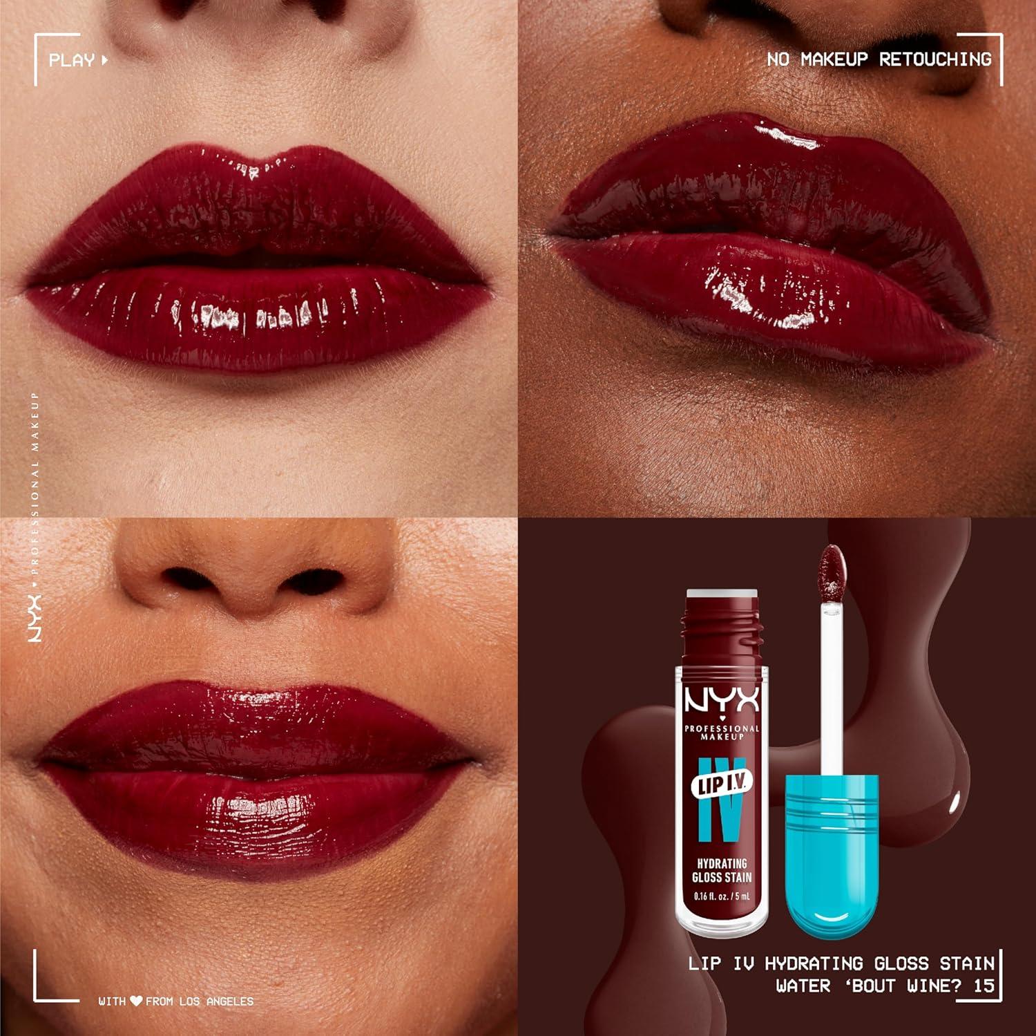 imageNYX PROFESSIONAL MAKEUP Lip IV Hydrating Glossy Lip Stain with 12HR Hydration  Bubblegum Burst Pink15 Water Bout Wine