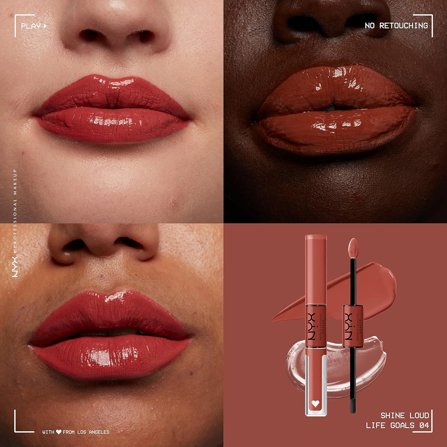 imageNYX PROFESSIONAL MAKEUP Shine Loud LongLasting Liquid Lipstick with Clear Lip Gloss  Global Citizen Medium Neutral Nude04 Life Goals