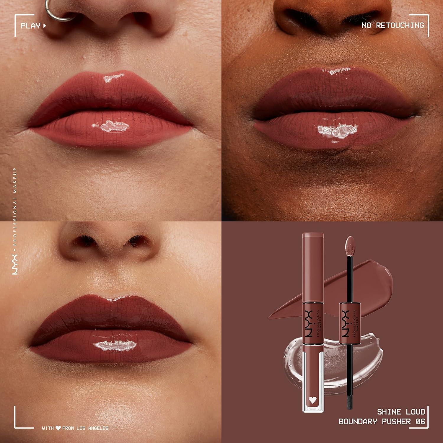 imageNYX PROFESSIONAL MAKEUP Shine Loud LongLasting Liquid Lipstick with Clear Lip Gloss  Global Citizen Medium Neutral Nude06 Boundary Pusher