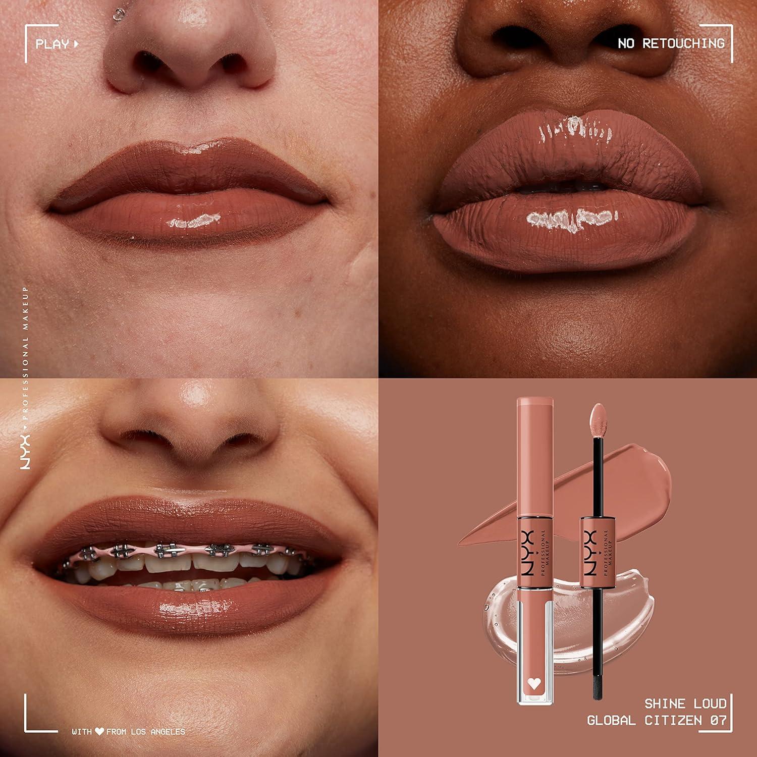 imageNYX PROFESSIONAL MAKEUP Shine Loud LongLasting Liquid Lipstick with Clear Lip Gloss  Global Citizen Medium Neutral Nude07 Global Citizen