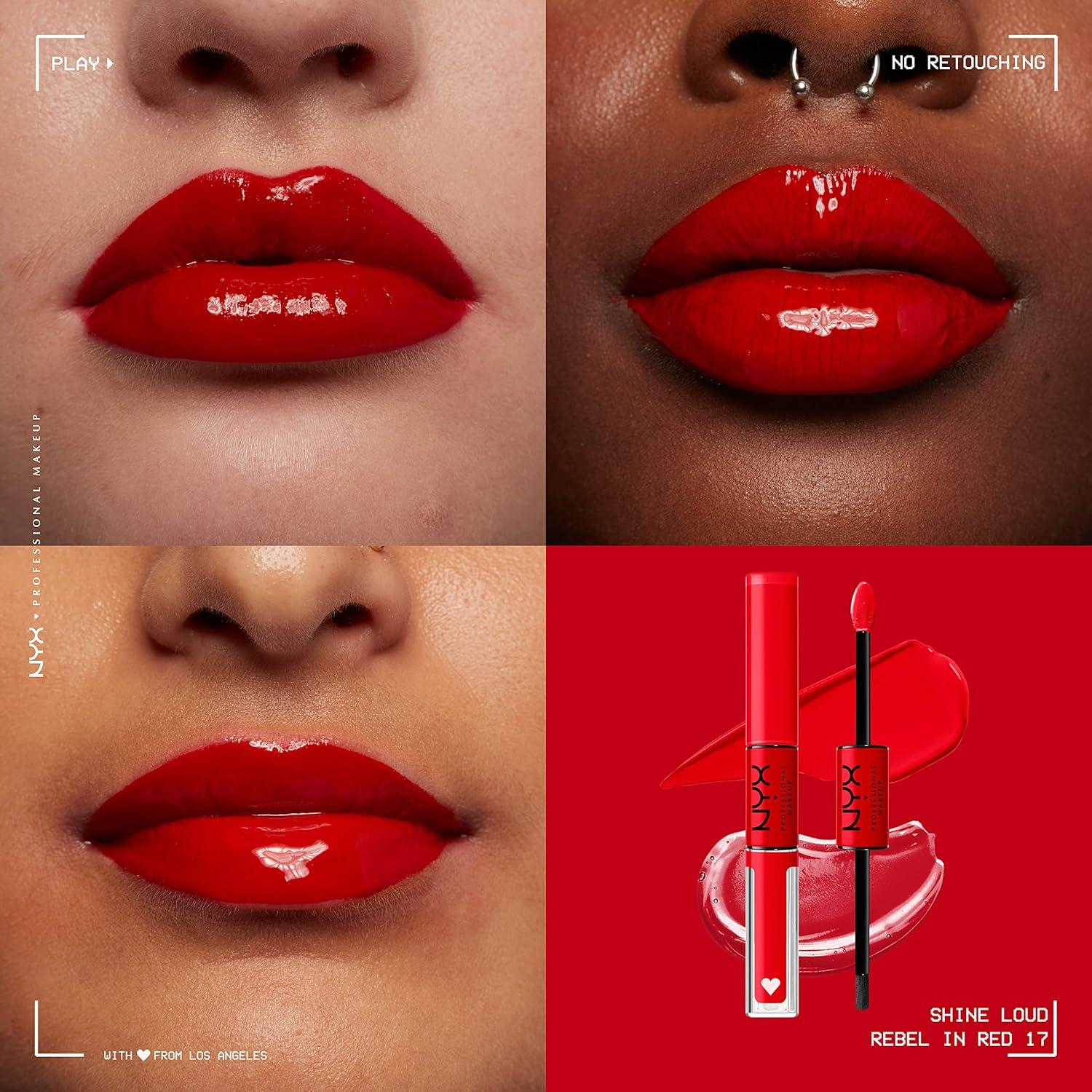imageNYX PROFESSIONAL MAKEUP Shine Loud LongLasting Liquid Lipstick with Clear Lip Gloss  Global Citizen Medium Neutral Nude17 Rebel In Red