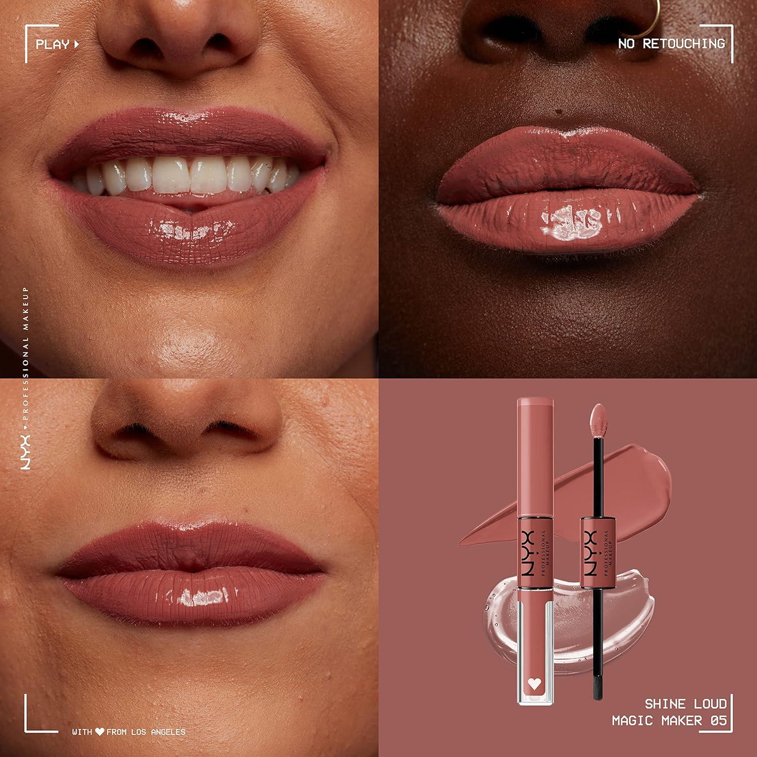 imageNYX PROFESSIONAL MAKEUP Shine Loud LongLasting Liquid Lipstick with Clear Lip Gloss  Global Citizen Medium Neutral NudePack Of 2 Magic Maker  Goal Crusher