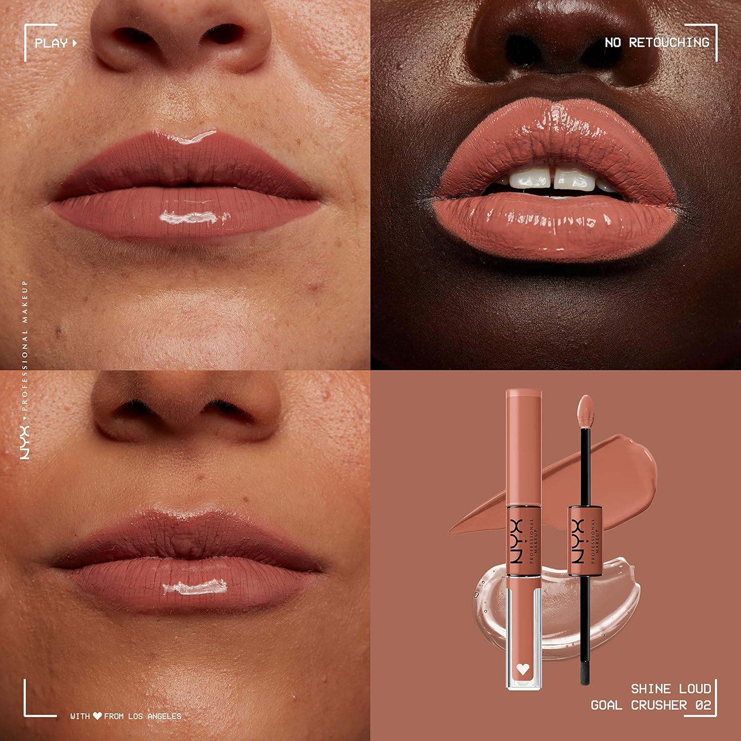 imageNYX PROFESSIONAL MAKEUP Shine Loud LongLasting Liquid Lipstick with Clear Lip Gloss  Global Citizen Medium Neutral NudePack Of 2 Magic Maker  Goal Crusher