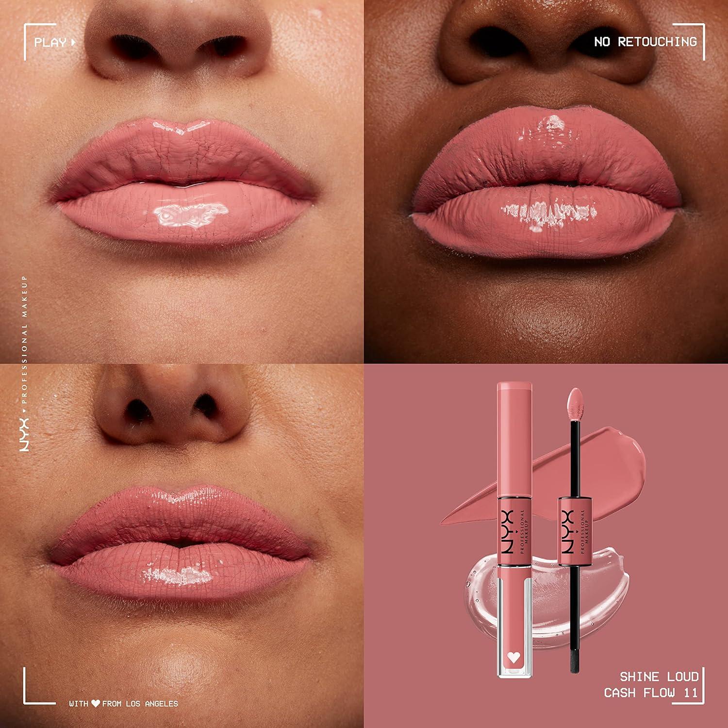 imageNYX PROFESSIONAL MAKEUP Shine Loud LongLasting Liquid Lipstick with Clear Lip Gloss  Pack of 2 Cash Flow Rebel In Red11 Cash Flow