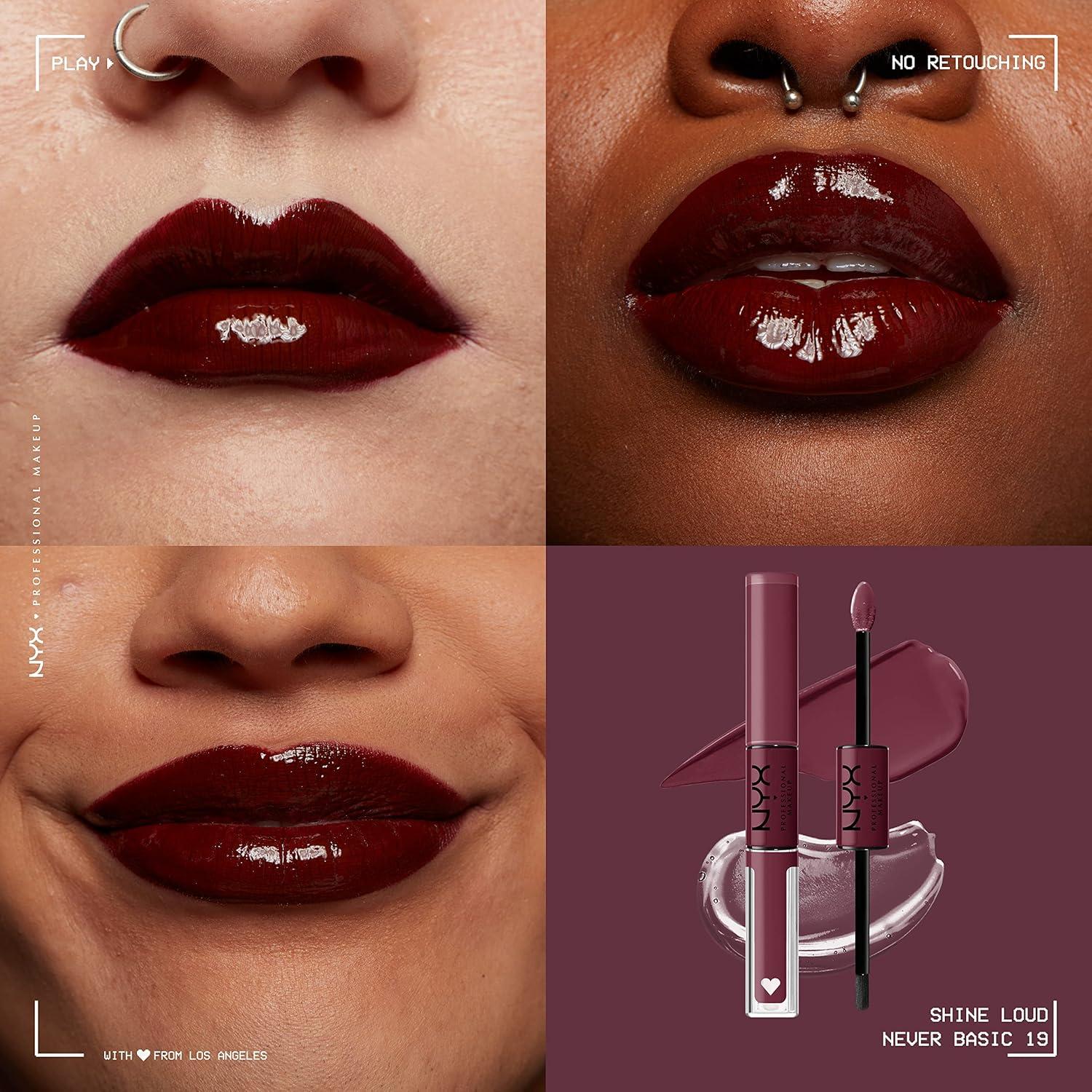 imageNYX PROFESSIONAL MAKEUP Shine Loud LongLasting Liquid Lipstick with Clear Lip Gloss  Pack of 2 Cash Flow Rebel In Red19 Never Basic