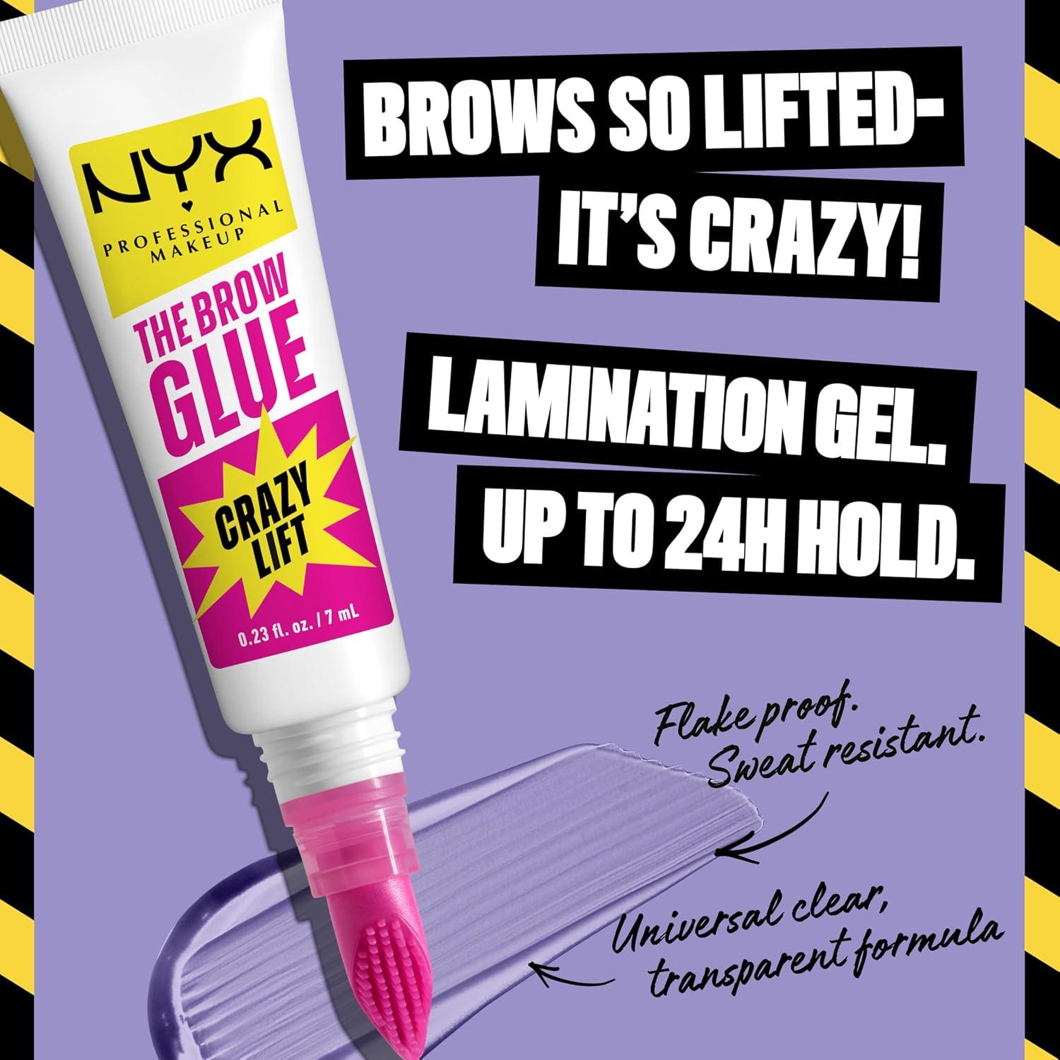 imageNYX PROFESSIONAL MAKEUP The Brow Glue Crazy Lift Brow Lamination Gel with 16HR Strong Hold ampamp BuiltIn Styling Comb  Clear Eyebrow Gel
